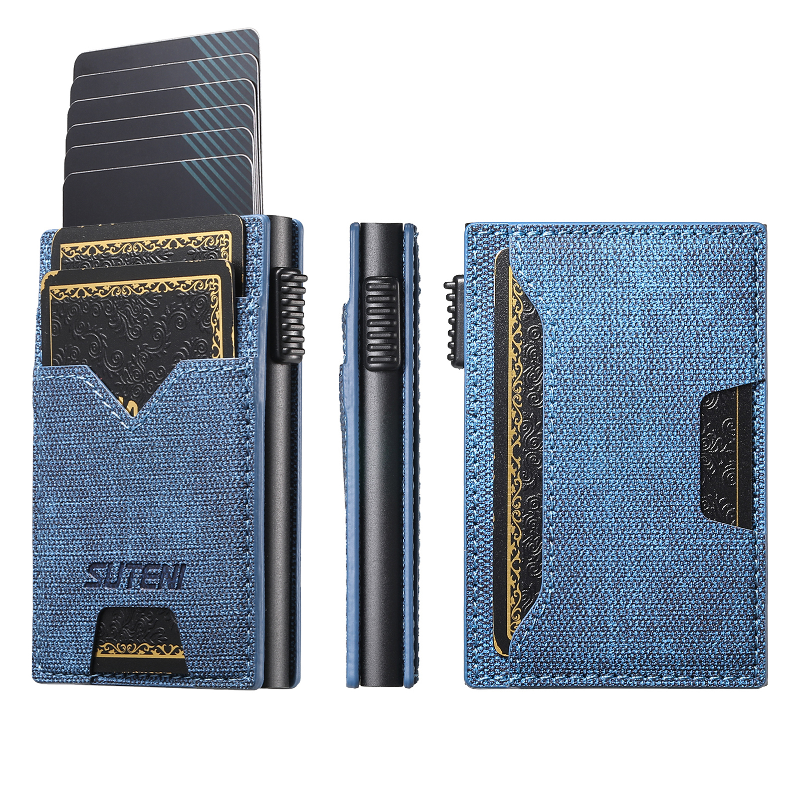 SUTENI KH5NZ Card Slot Wallet Faux Leather Card Box Pressing The Button Automatically Ejects The Card