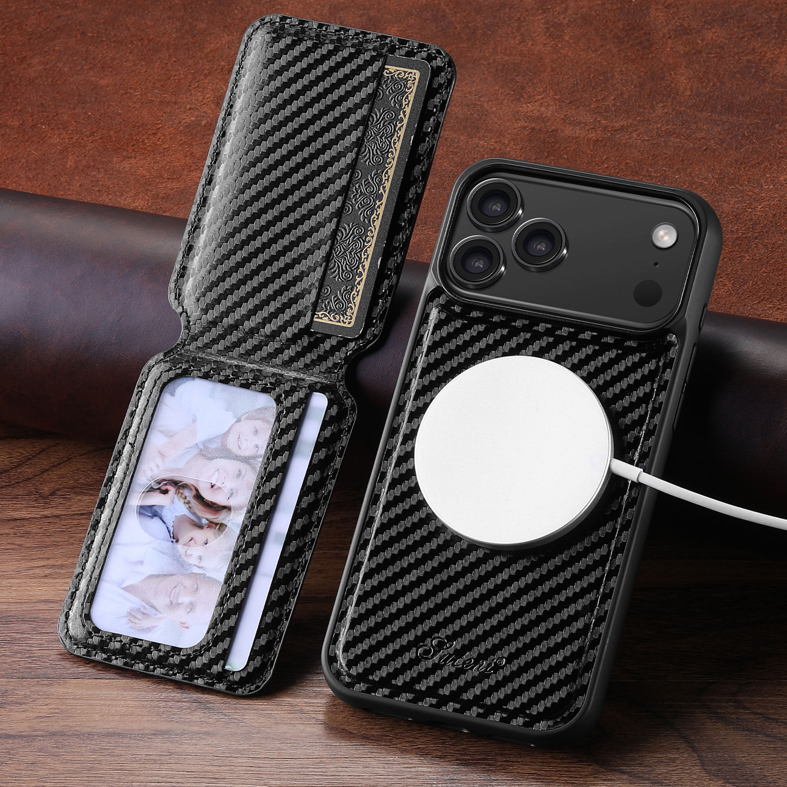 SUTENI H18TXW Phone Case Magnet Wireless Charging Card Holder Stand Luxury Faux Leather For iPhone 17 Pro Max 16 Plus 15 14 13 12