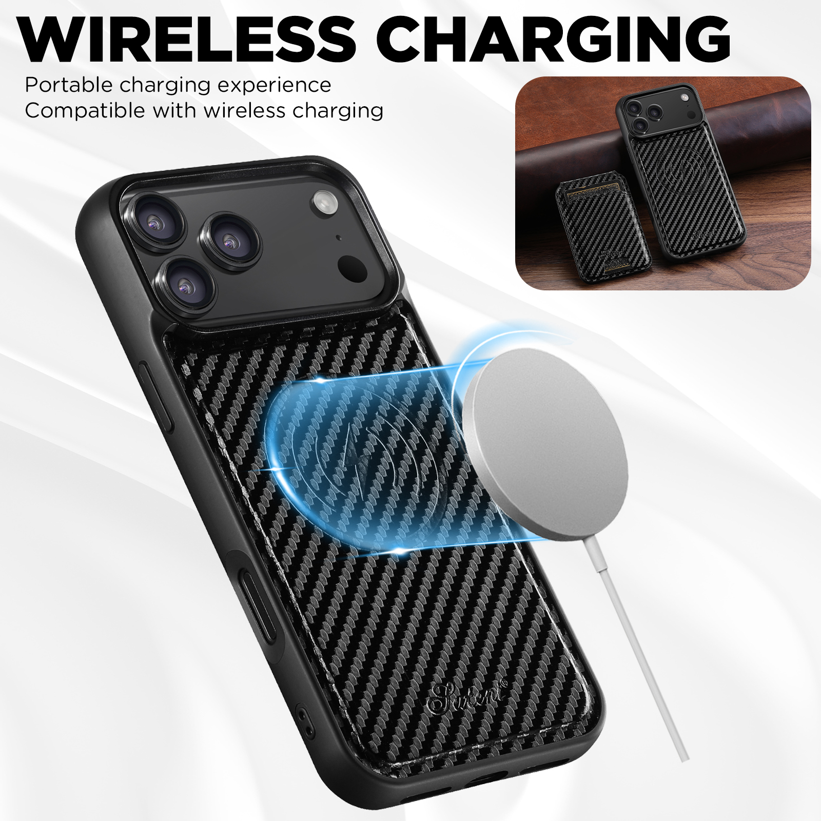 SUTENI H18TXW Phone Case Magnet Wireless Charging Card Holder Stand Luxury Faux Leather For iPhone 17 Pro Max 16 Plus 15 14 13 12