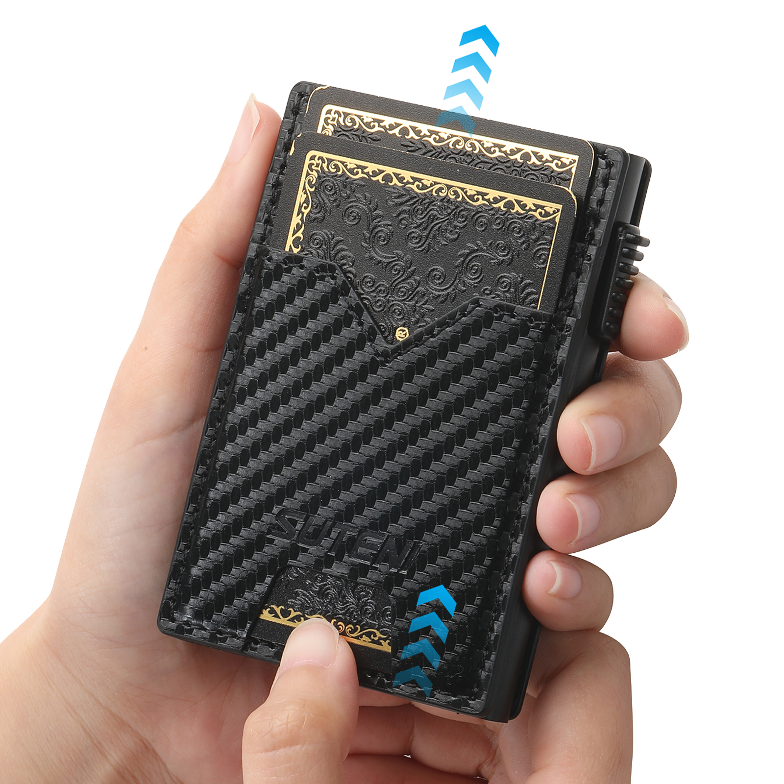 SUTENI KH5TXW Card Slot Wallet Faux Leather Card Box Pressing The Button Automatically Ejects The Card