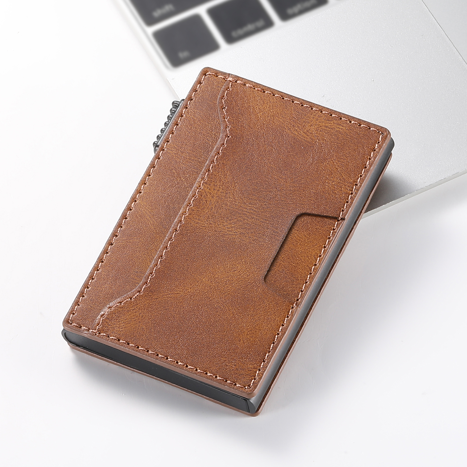SUTENI KH5YL Card Slot Wallet Faux Leather Card Box Pressing The Button Automatically Ejects The Card