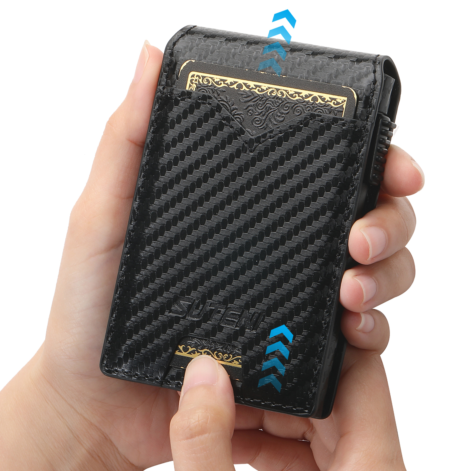SUTENI KH6TXW Card Slot Wallet Flip Cover Faux Leather Card Box Pressing The Button Automatically Ejects The Card