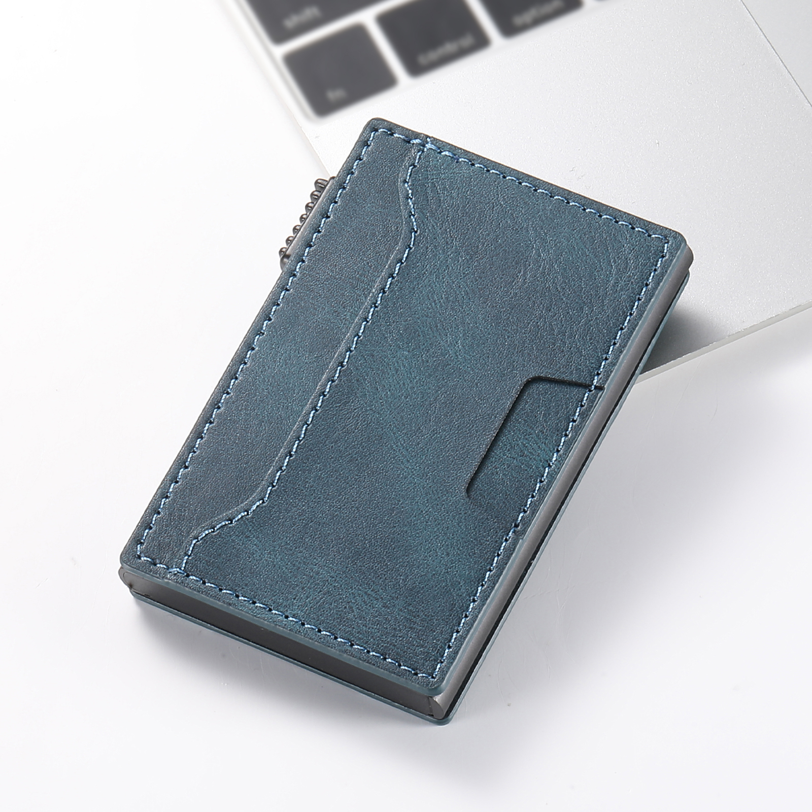 SUTENI KH5YL Card Slot Wallet Faux Leather Card Box Pressing The Button Automatically Ejects The Card