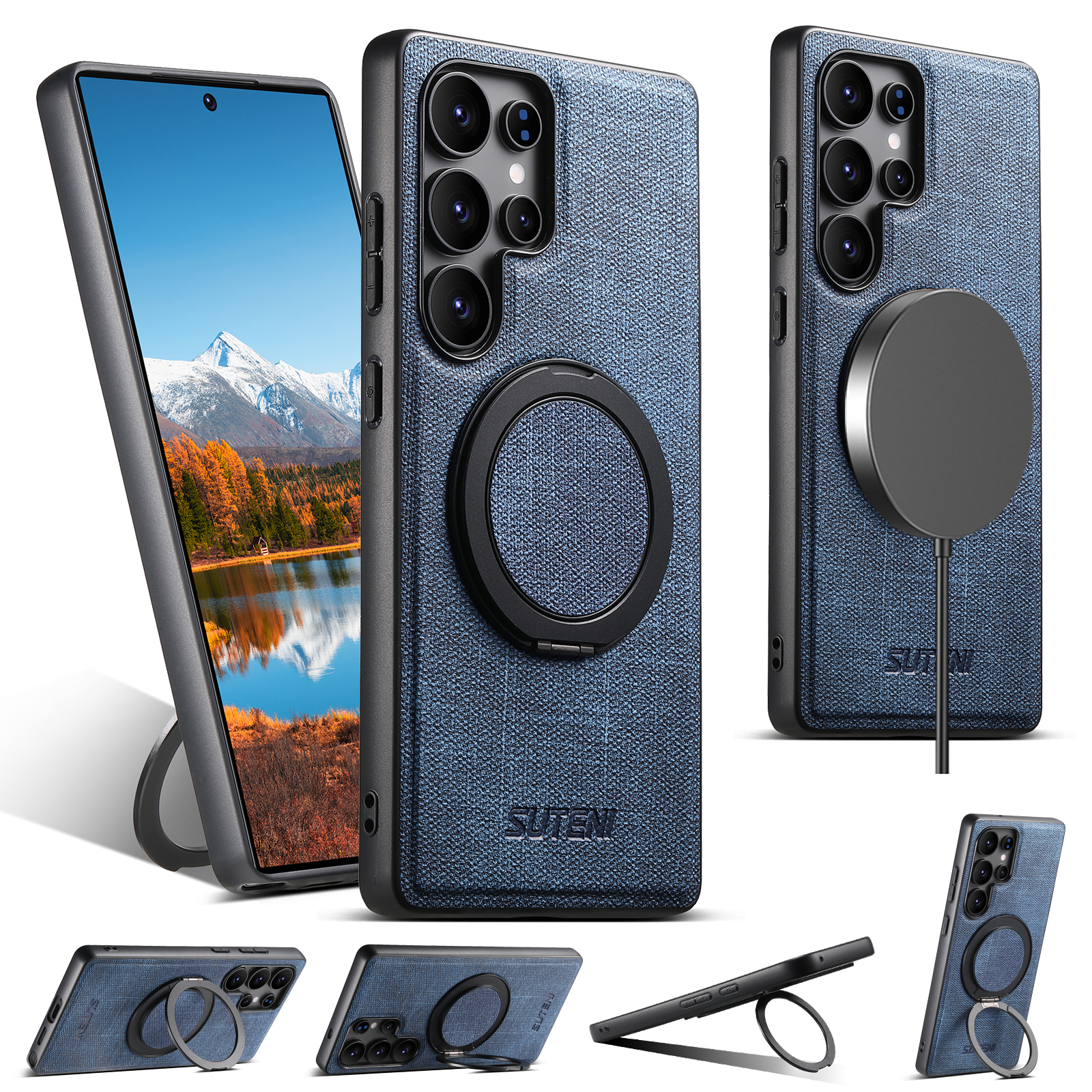 SUTENI G3NZ Magnet Wireless Charging Phone Case Faux Leather 360° Rotating Stand Ring Buckle Frosted Feel For Samsung Galaxy S26Ultra S25 S24 S23 S22
