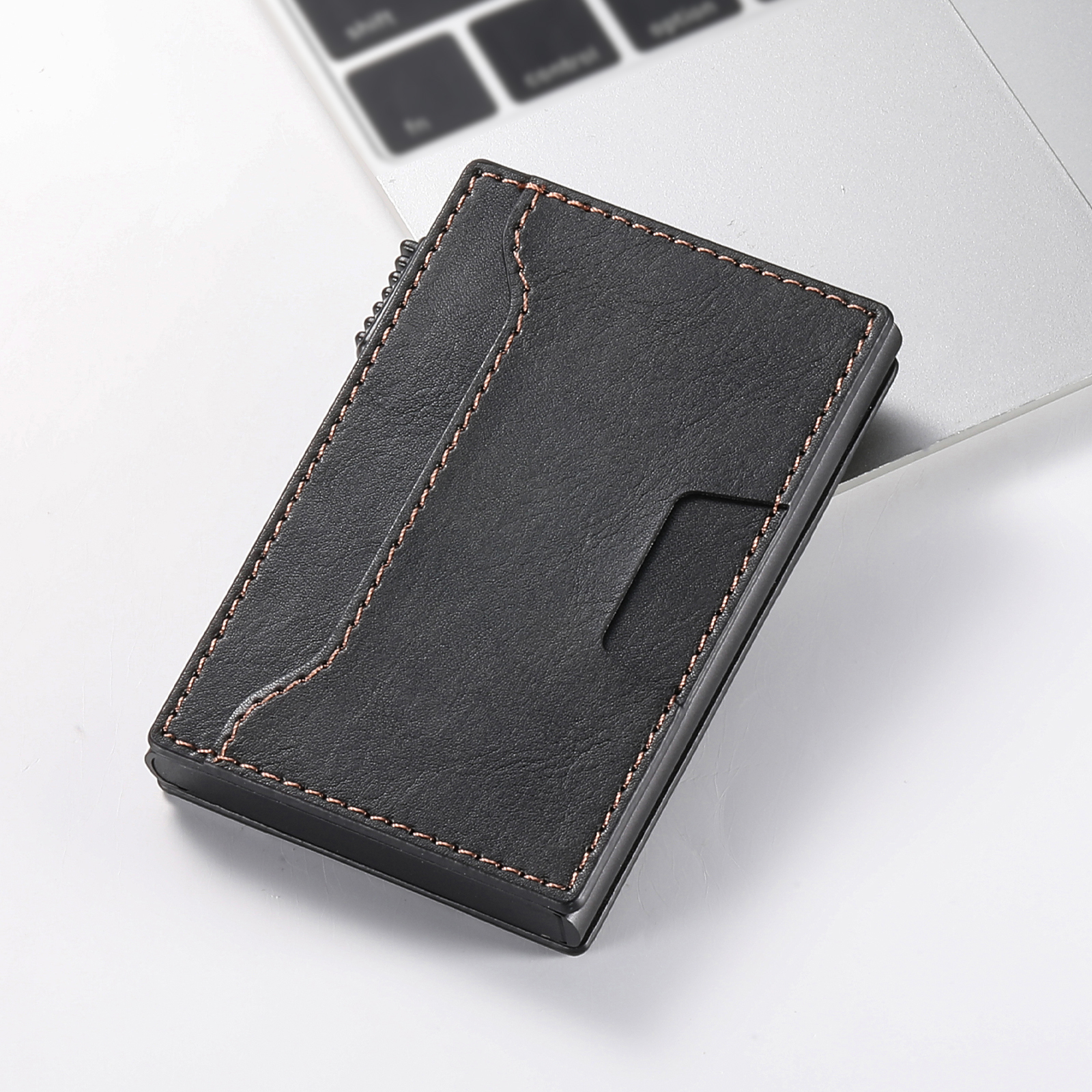 SUTENI KH5YL Card Slot Wallet Faux Leather Card Box Pressing The Button Automatically Ejects The Card