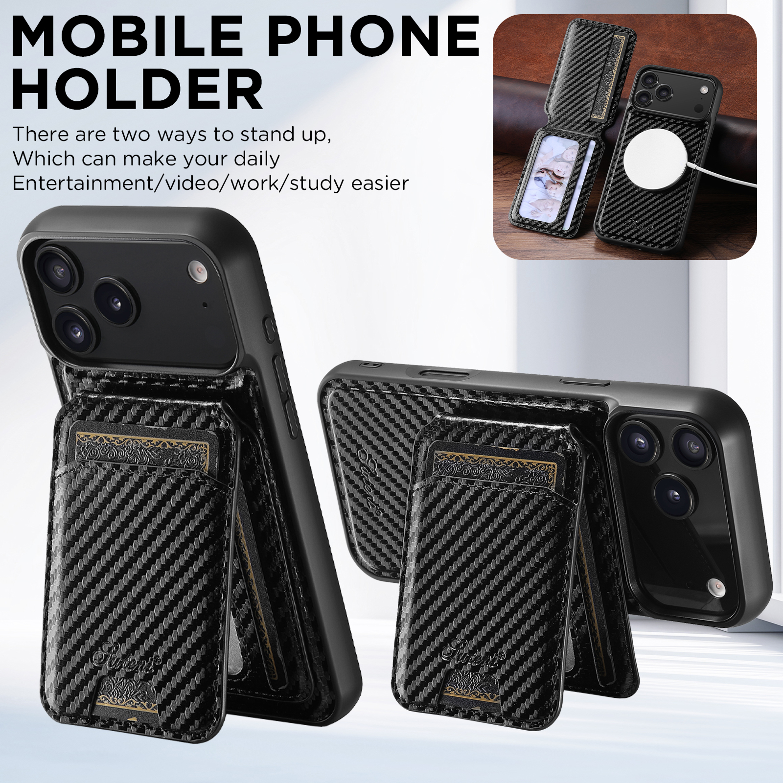 SUTENI H18TXW Phone Case Magnet Wireless Charging Card Holder Stand Luxury Faux Leather For iPhone 17 Pro Max 16 Plus 15 14 13 12