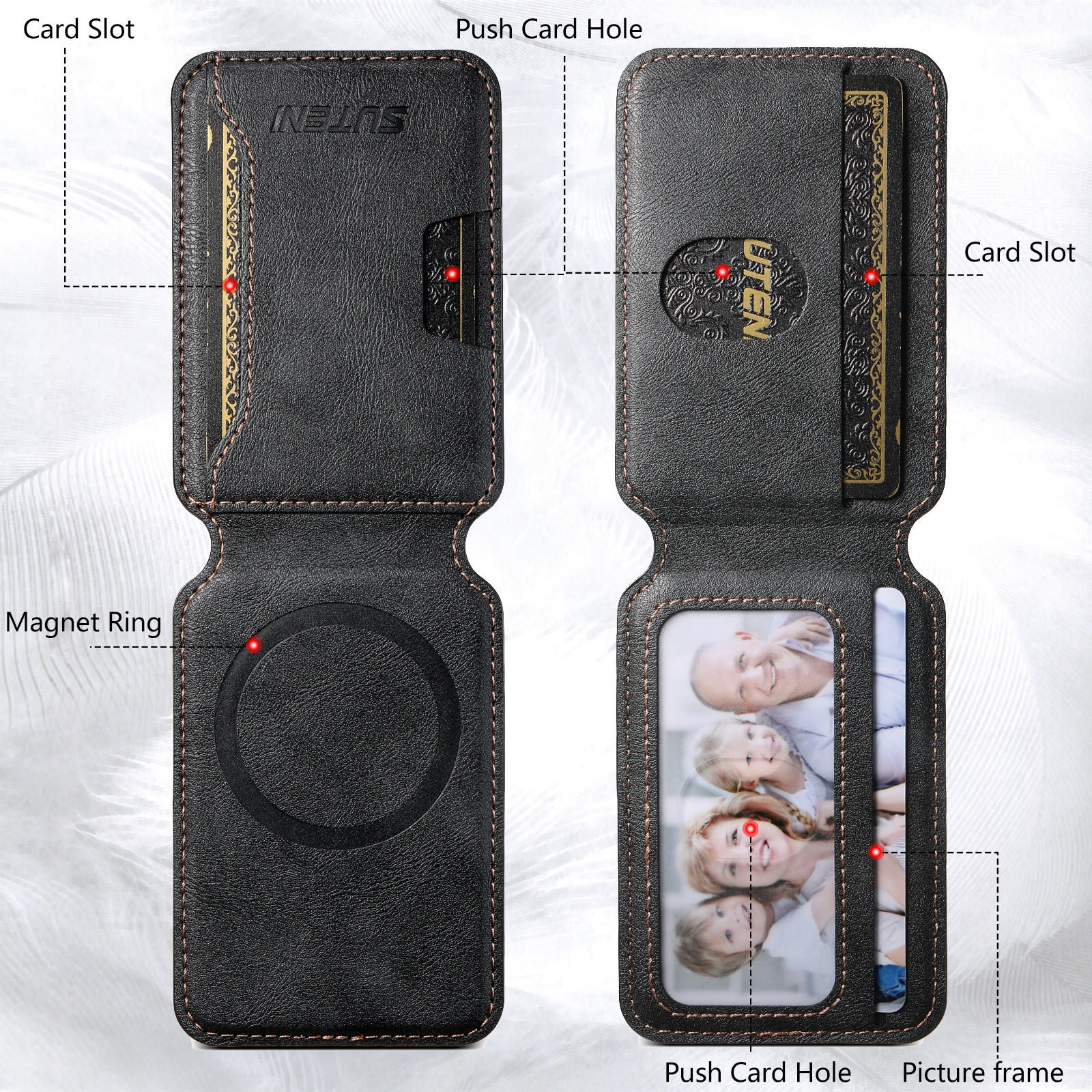 SUTENI S3 Mobile Phone Wallet Stand Magnet Flip Pocket Card Storage Luxury Faux Leather Bag Wallet