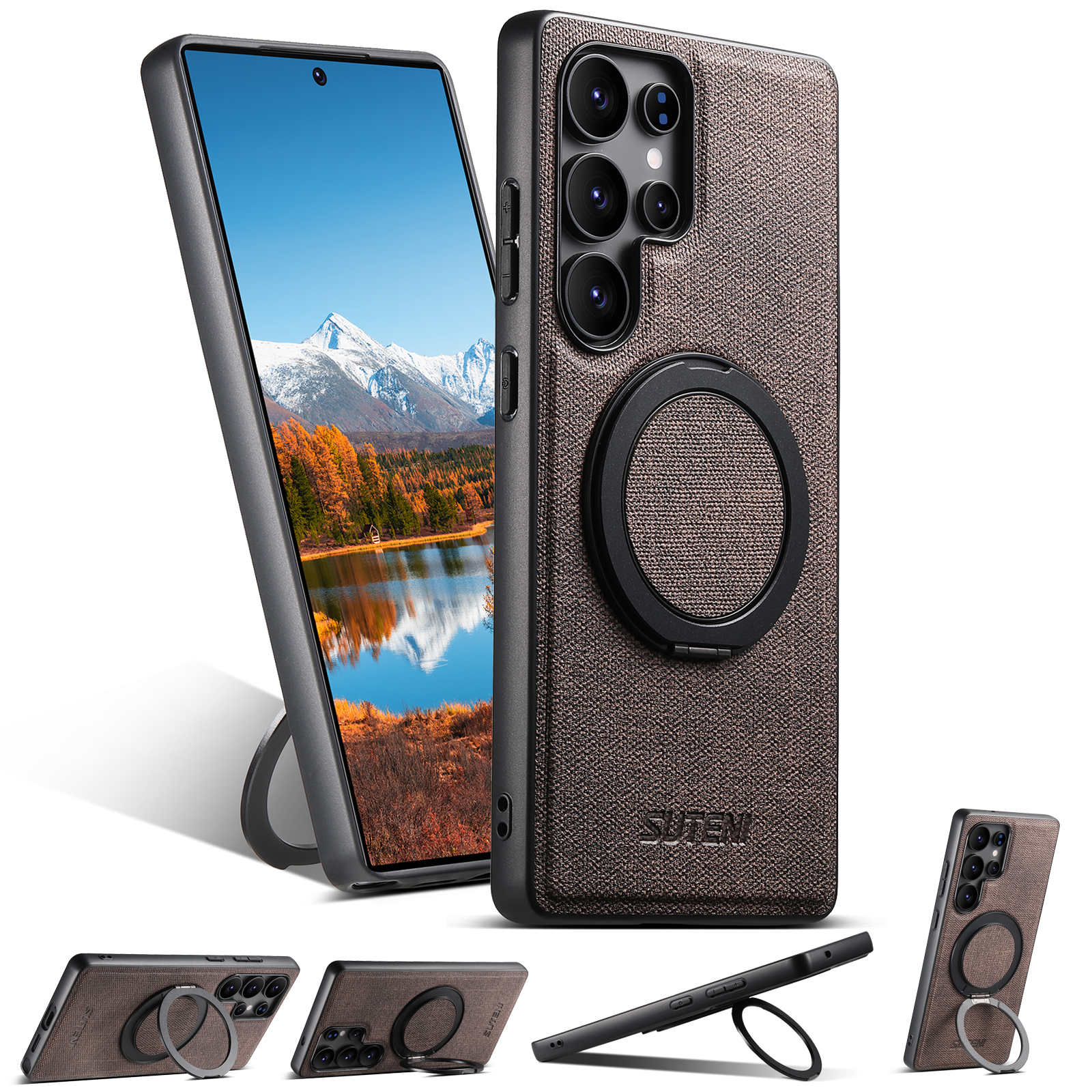 SUTENI G3NZ Magnet Wireless Charging Phone Case Faux Leather 360° Rotating Stand Ring Buckle Frosted Feel For Samsung Galaxy S25Ultra S24 S23 S22