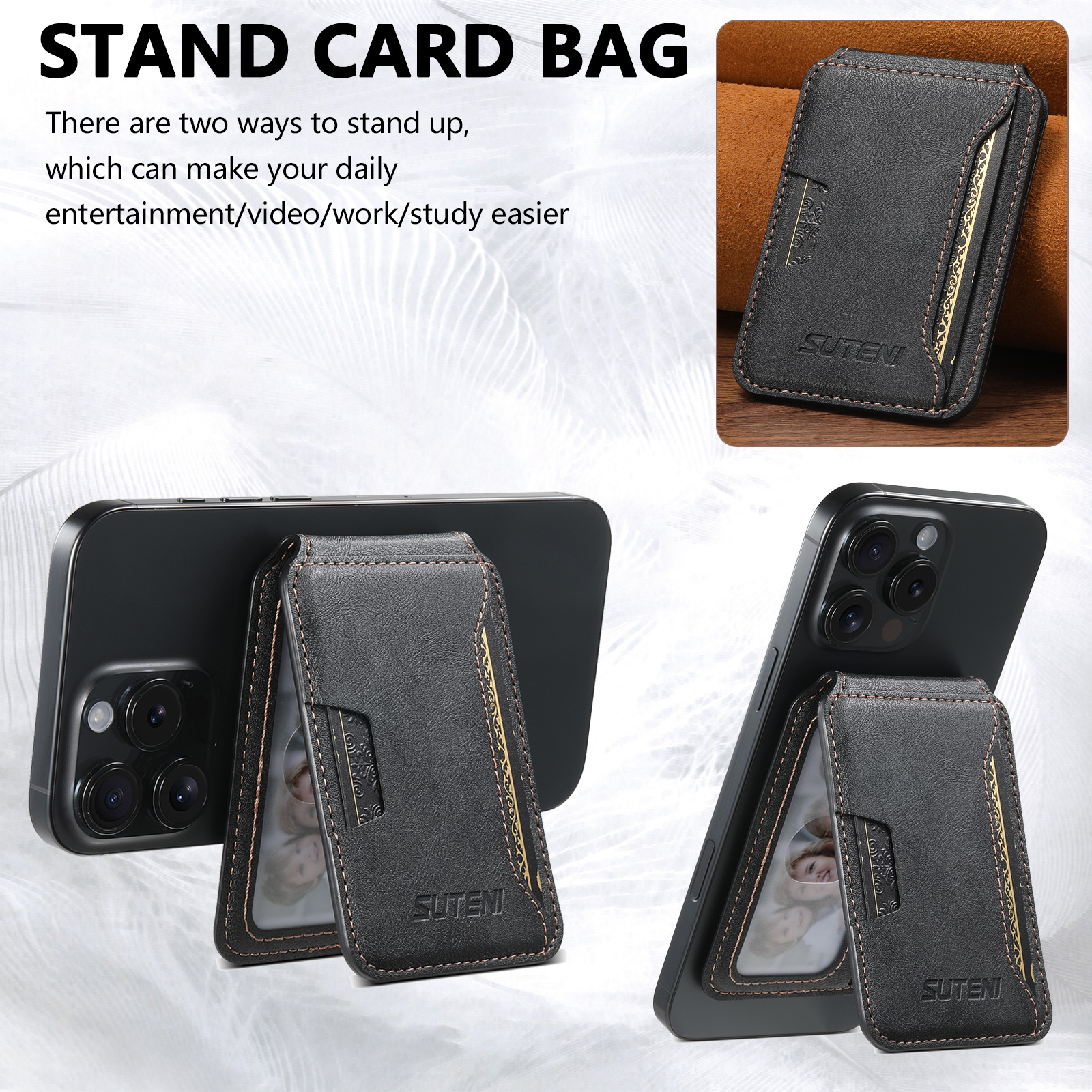 SUTENI S3 Mobile Phone Wallet Stand Magnet Flip Pocket Card Storage Luxury Faux Leather Bag Wallet
