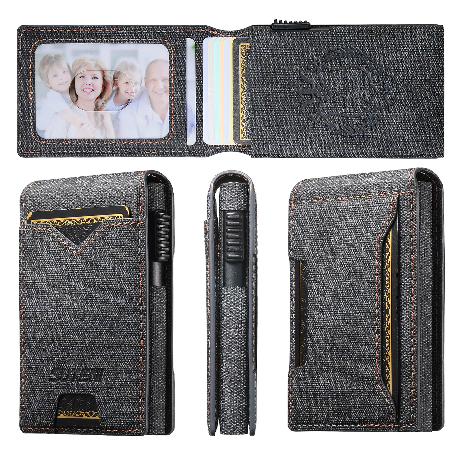 SUTENI KH6NZ Card Slot Wallet Flip Cover Faux Leather Card Box Pressing The Button Automatically Ejects The Card