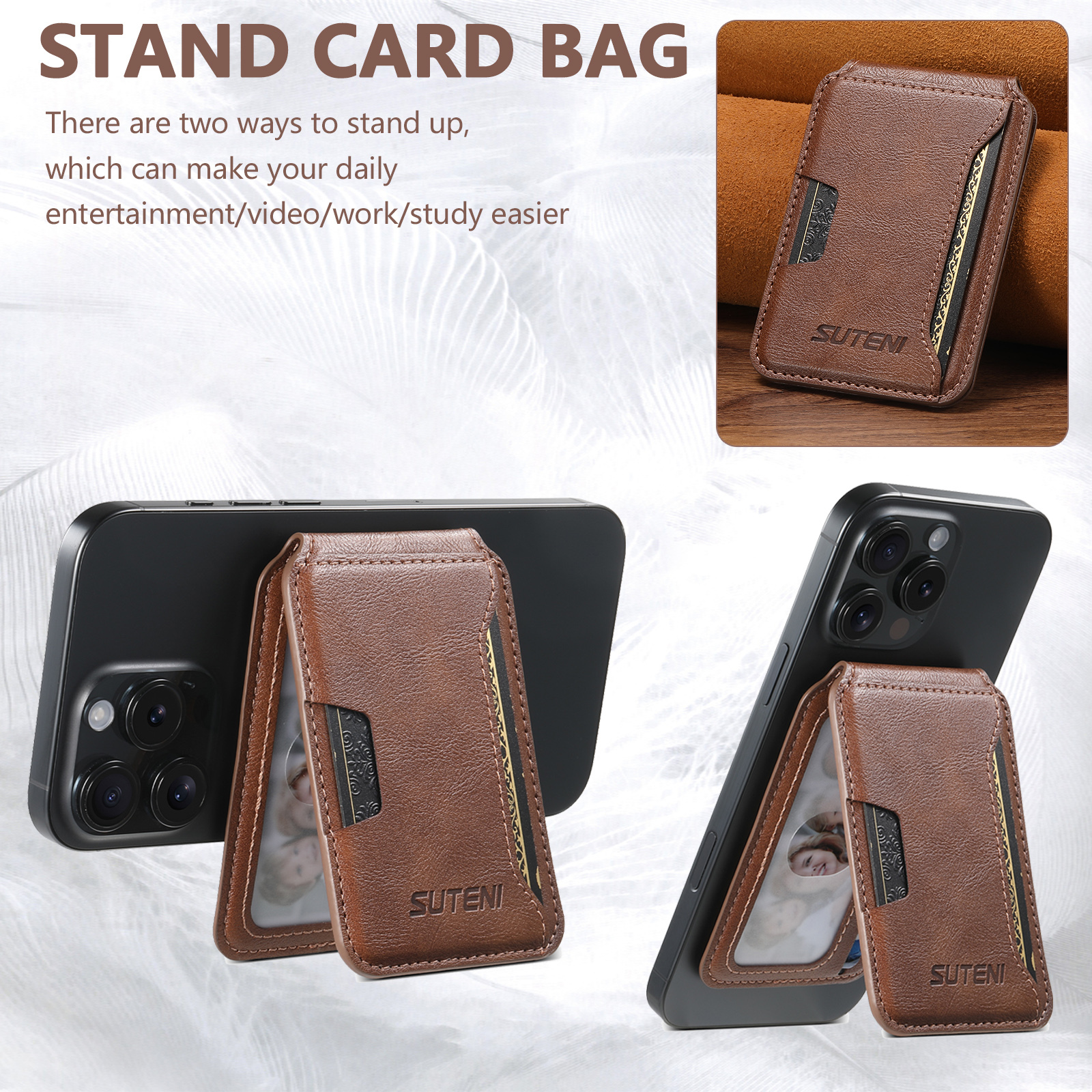SUTENI S3 Mobile Phone Wallet Stand Magnet Flip Pocket Card Storage Luxury Faux Leather Bag Wallet