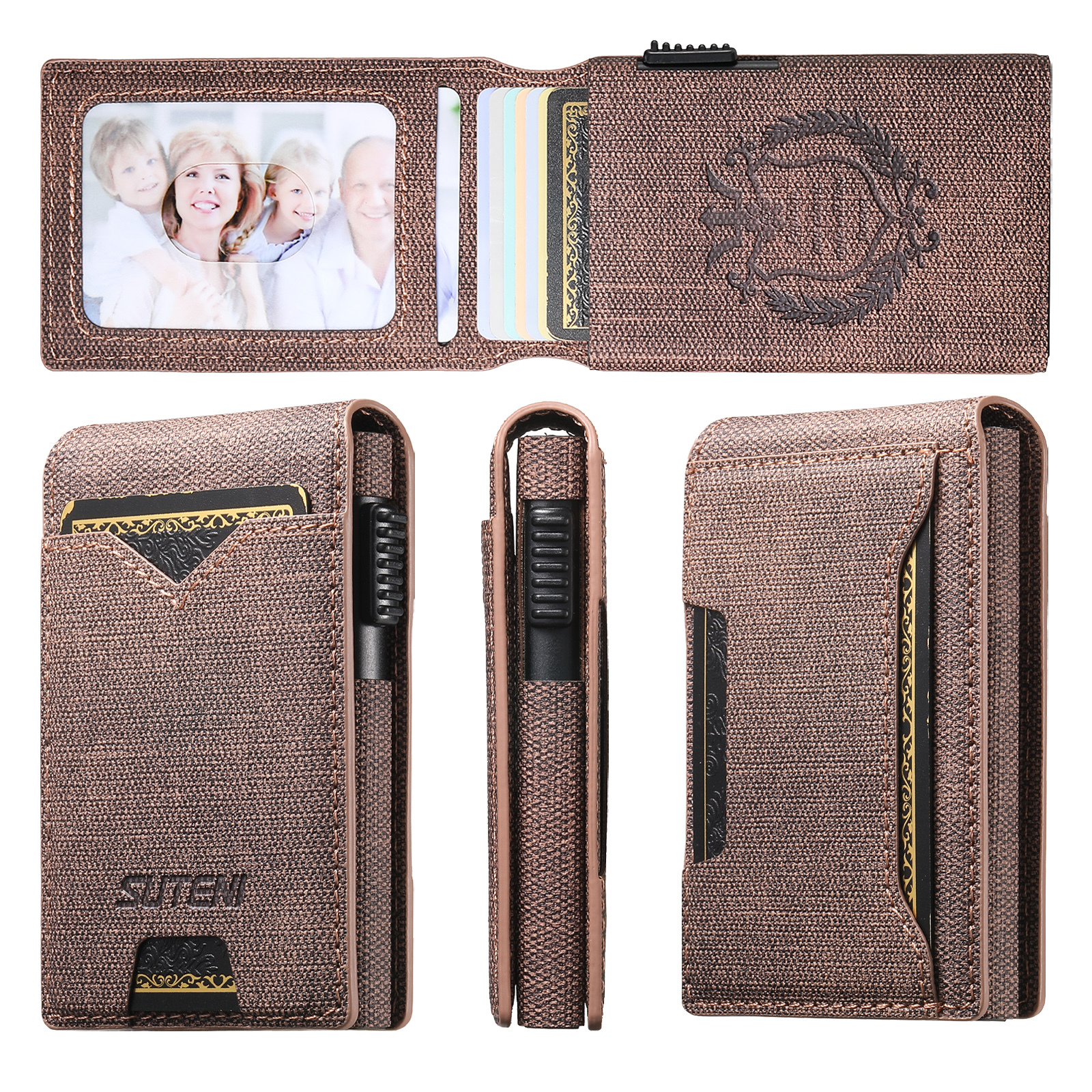 SUTENI KH6NZ Card Slot Wallet Flip Cover Faux Leather Card Box Pressing The Button Automatically Ejects The Card