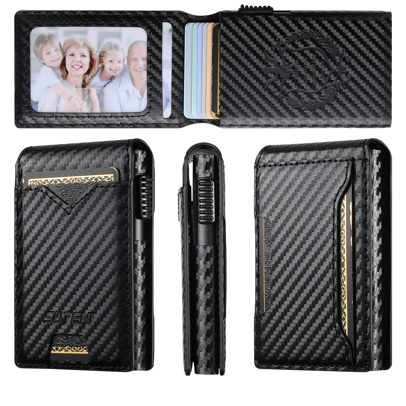 SUTENI KH6TXW Card Slot Wallet Flip Cover Faux Leather Card Box Pressing The Button Automatically Ejects The Card