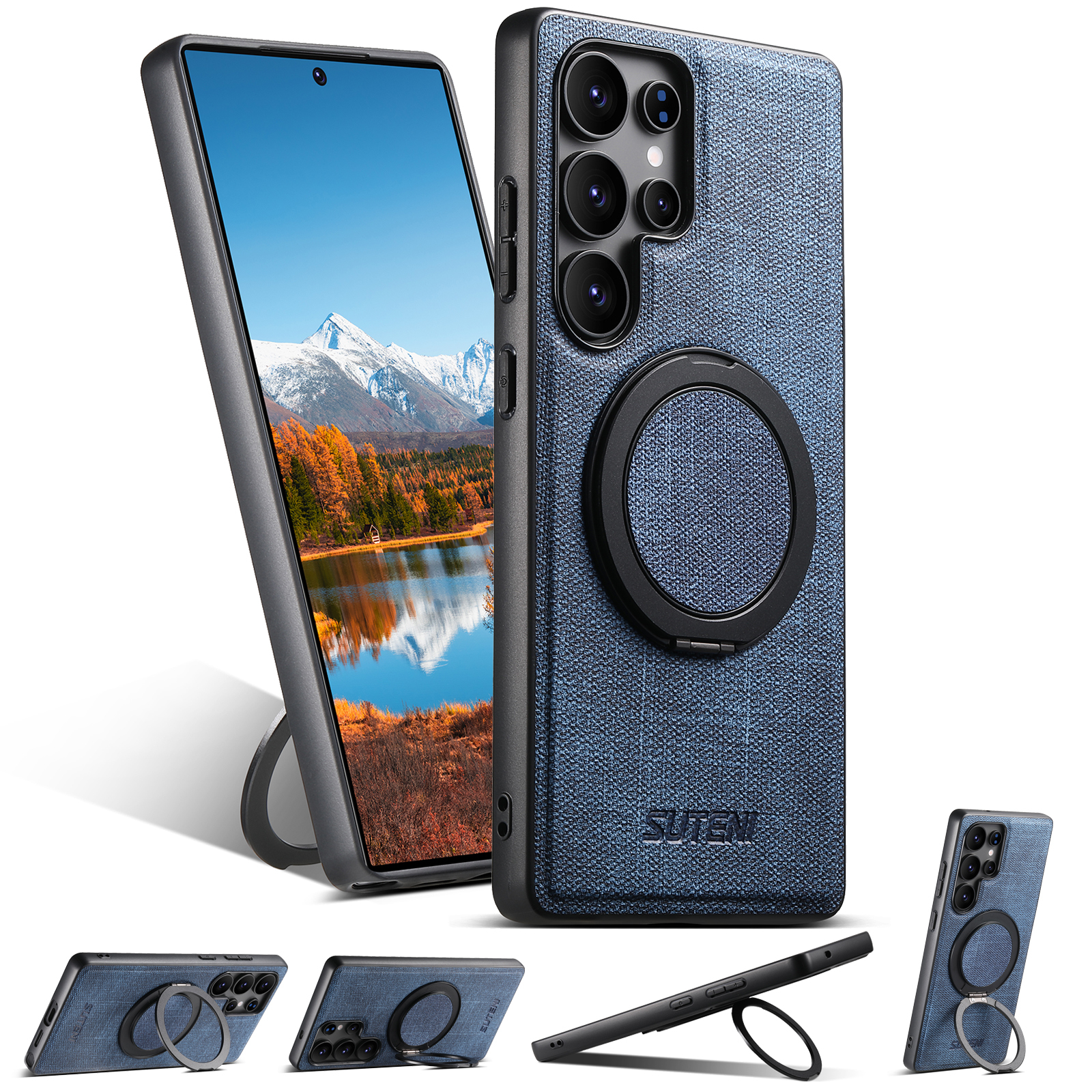 SUTENI G3NZ Magnet Wireless Charging Phone Case Faux Leather 360° Rotating Stand Ring Buckle Frosted Feel For Samsung Galaxy S26Ultra S25 S24 S23 S22