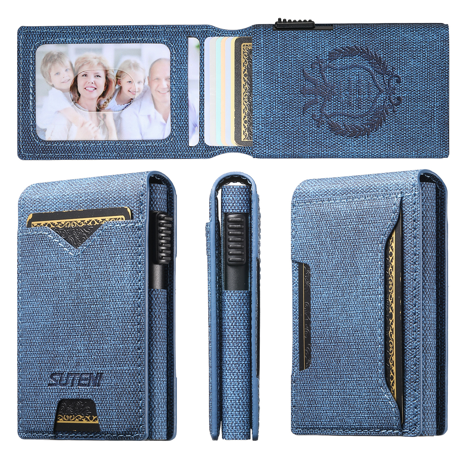 SUTENI KH6NZ Card Slot Wallet Flip Cover Faux Leather Card Box Pressing The Button Automatically Ejects The Card