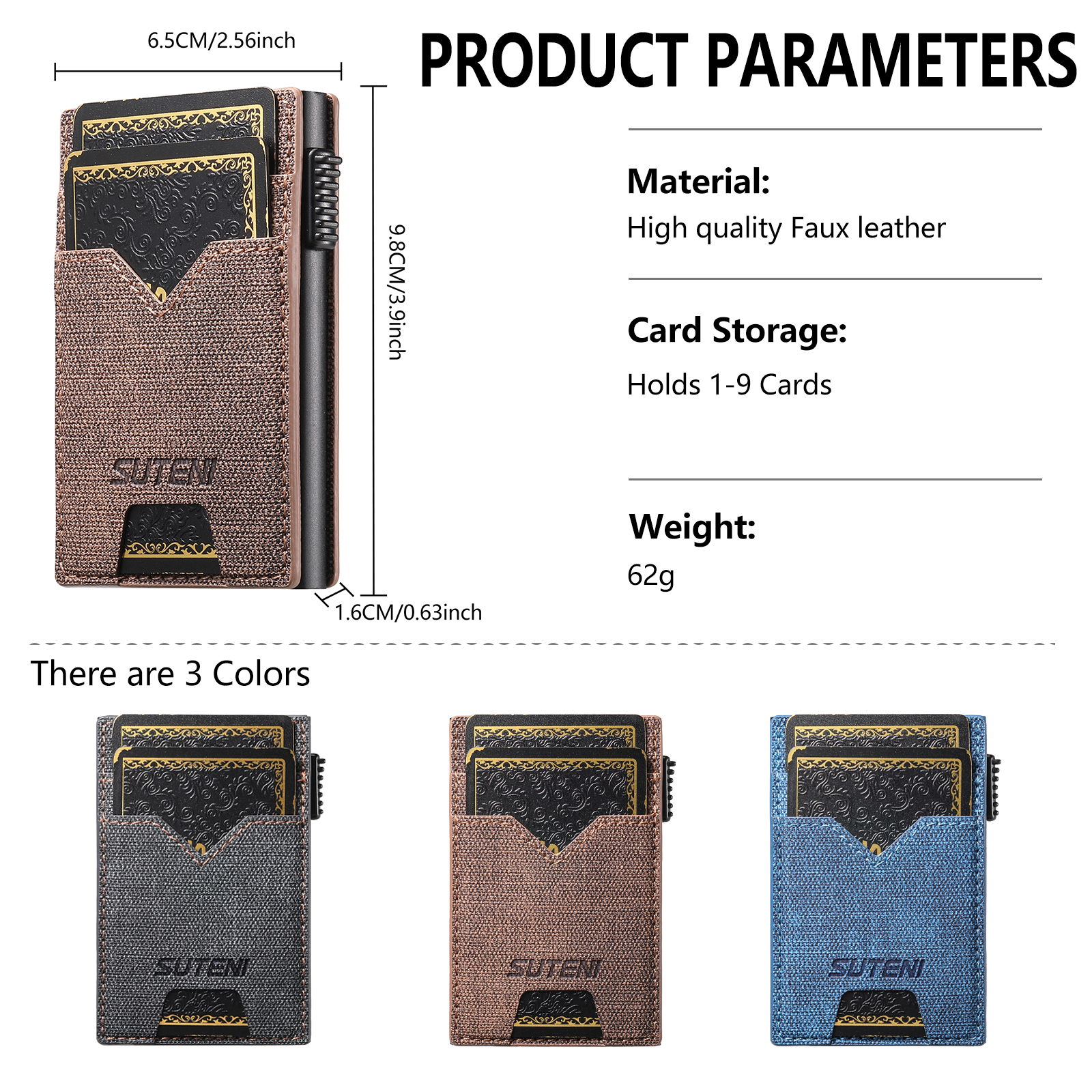 SUTENI KH5NZ Card Slot Wallet Faux Leather Card Box Pressing The Button Automatically Ejects The Card