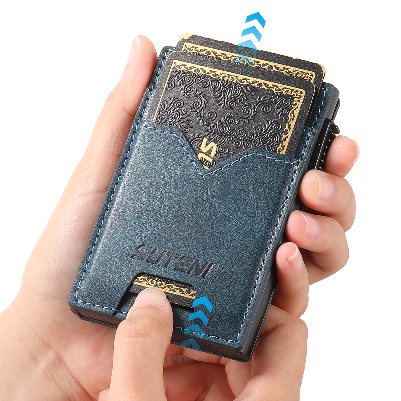 SUTENI KH5YL Card Slot Wallet Faux Leather Card Box Pressing The Button Automatically Ejects The Card