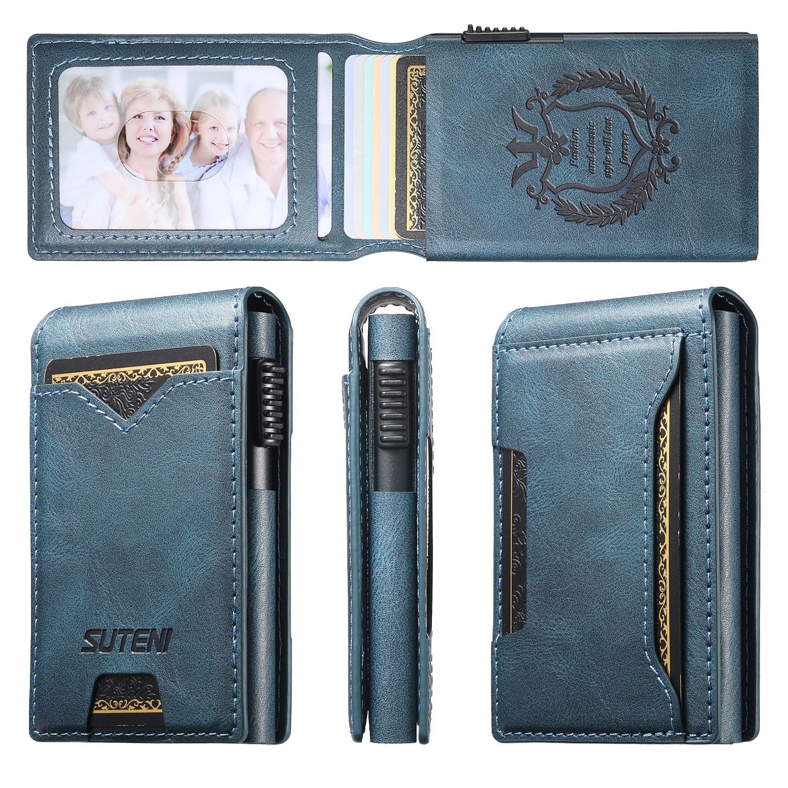 SUTENI KH6YL Card Slot Wallet Flip Cover Faux Leather Card Box Pressing The Button Automatically Ejects The Card