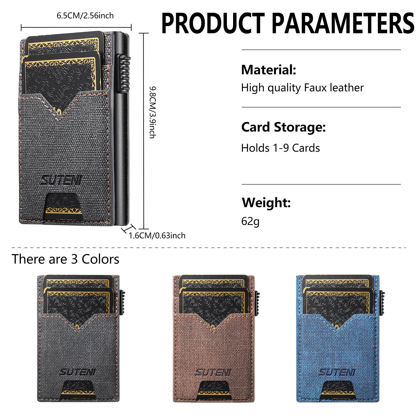 SUTENI KH5NZ Card Slot Wallet Faux Leather Card Box Pressing The Button Automatically Ejects The Card
