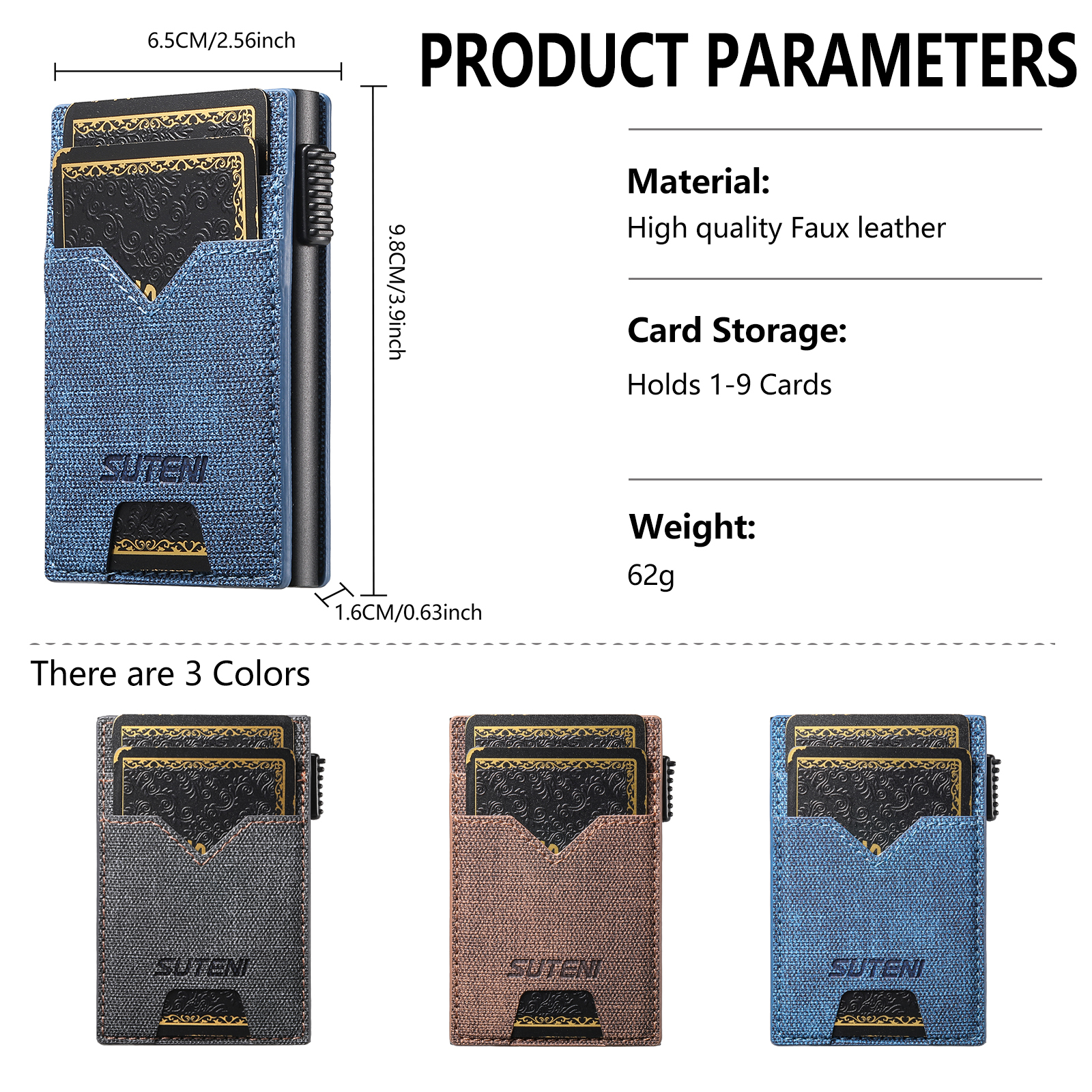 SUTENI KH5NZ Card Slot Wallet Faux Leather Card Box Pressing The Button Automatically Ejects The Card