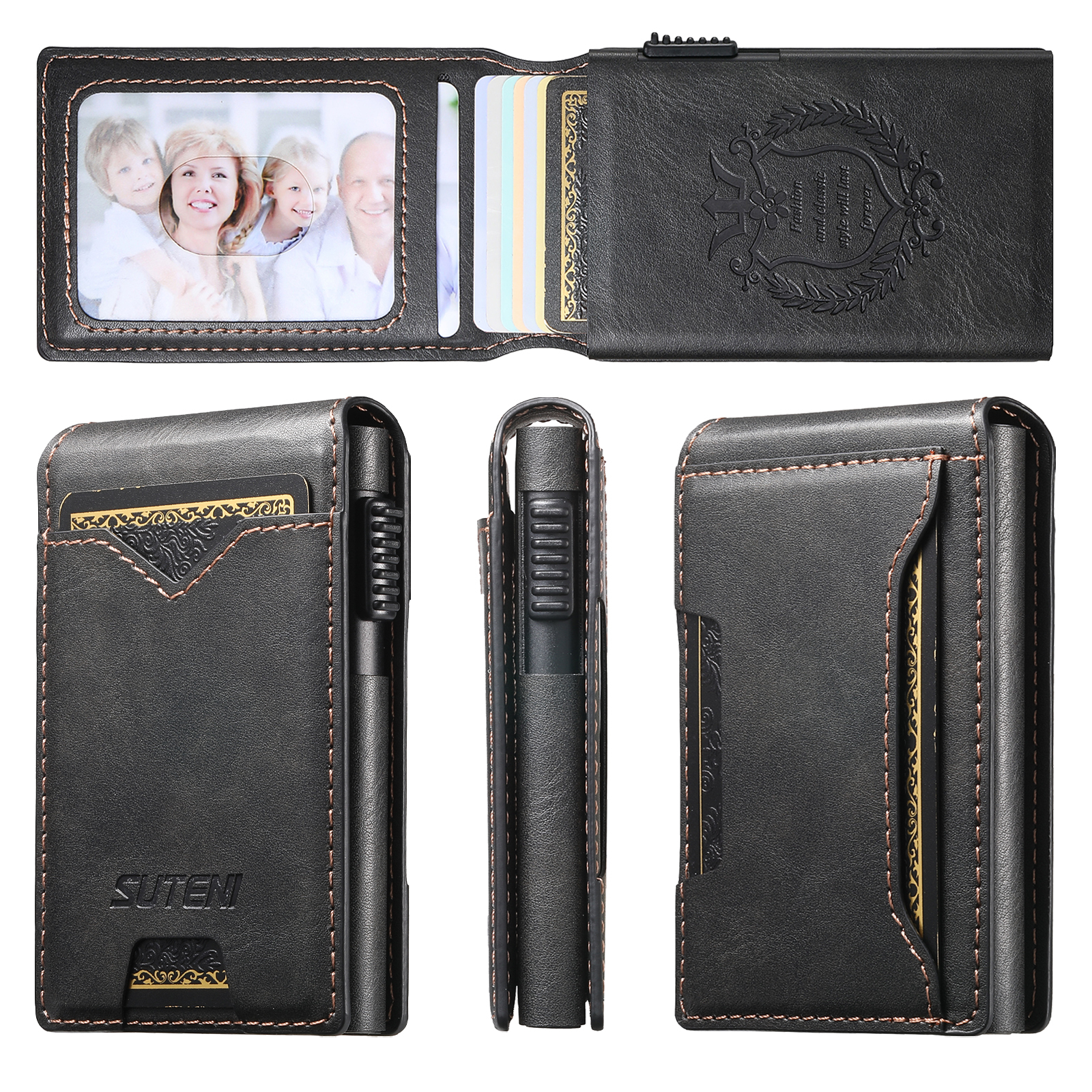 SUTENI KH6YL Card Slot Wallet Flip Cover Faux Leather Card Box Pressing The Button Automatically Ejects The Card