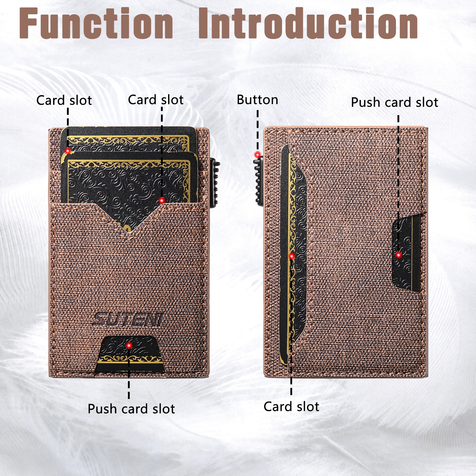 SUTENI KH5NZ Card Slot Wallet Faux Leather Card Box Pressing The Button Automatically Ejects The Card