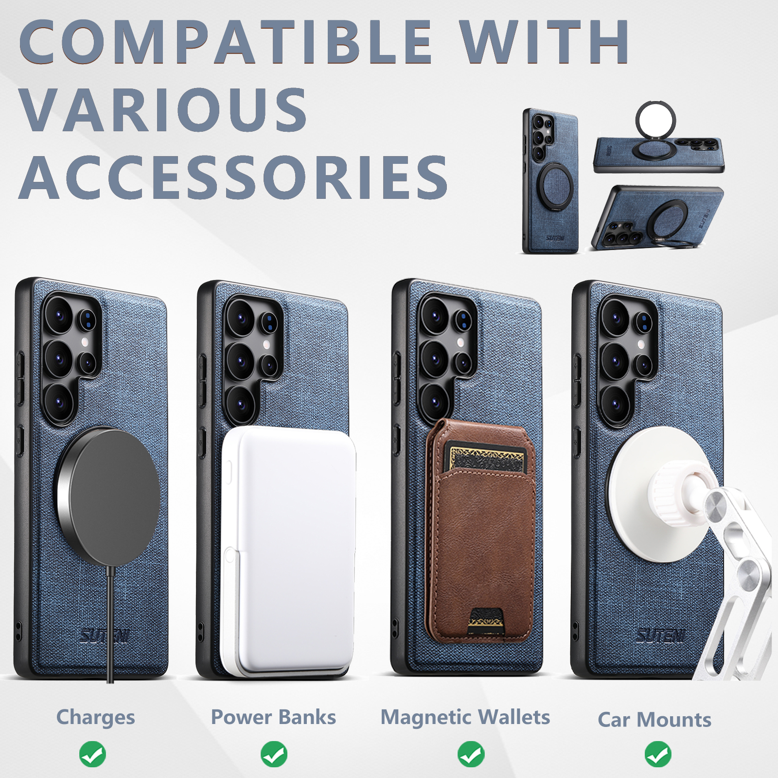 SUTENI G3NZ Magnet Wireless Charging Phone Case Faux Leather 360° Rotating Stand Ring Buckle Frosted Feel For Samsung Galaxy S26Ultra S25 S24 S23 S22