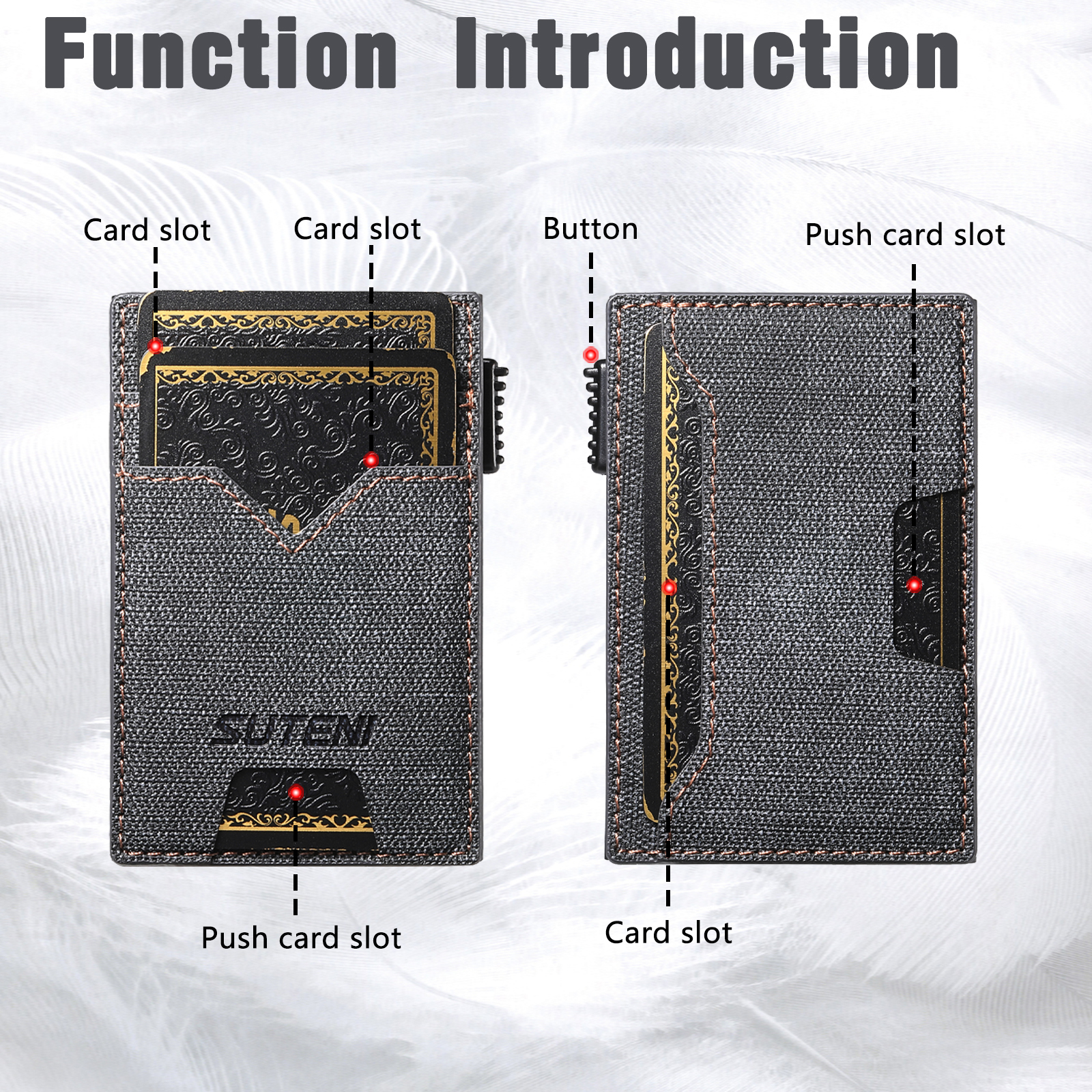 SUTENI KH5NZ Card Slot Wallet Faux Leather Card Box Pressing The Button Automatically Ejects The Card
