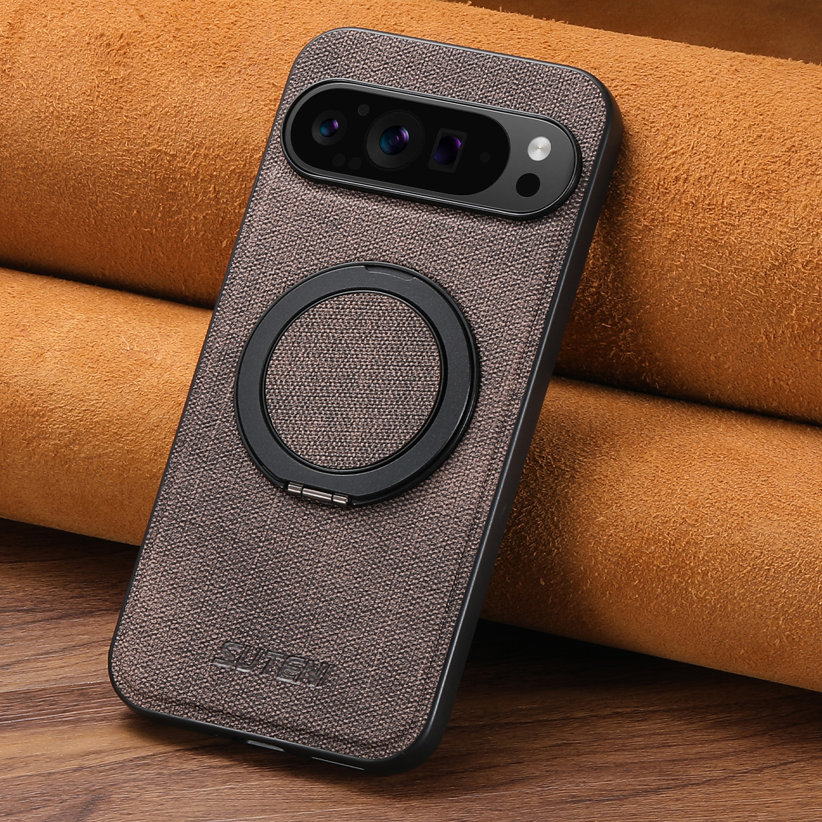 SUTENI G3NZ Faux Leather Magnet Wireless Charging Phone Case 360° Rotating Stand Ring Buckle Frosted Feel For Google Pixel 10ProXL 9 8A 7 6