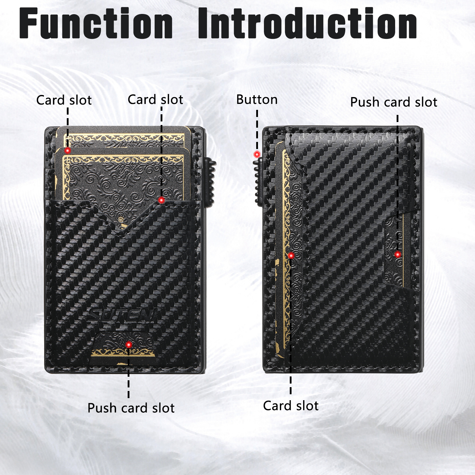 SUTENI KH5TXW Card Slot Wallet Faux Leather Card Box Pressing The Button Automatically Ejects The Card