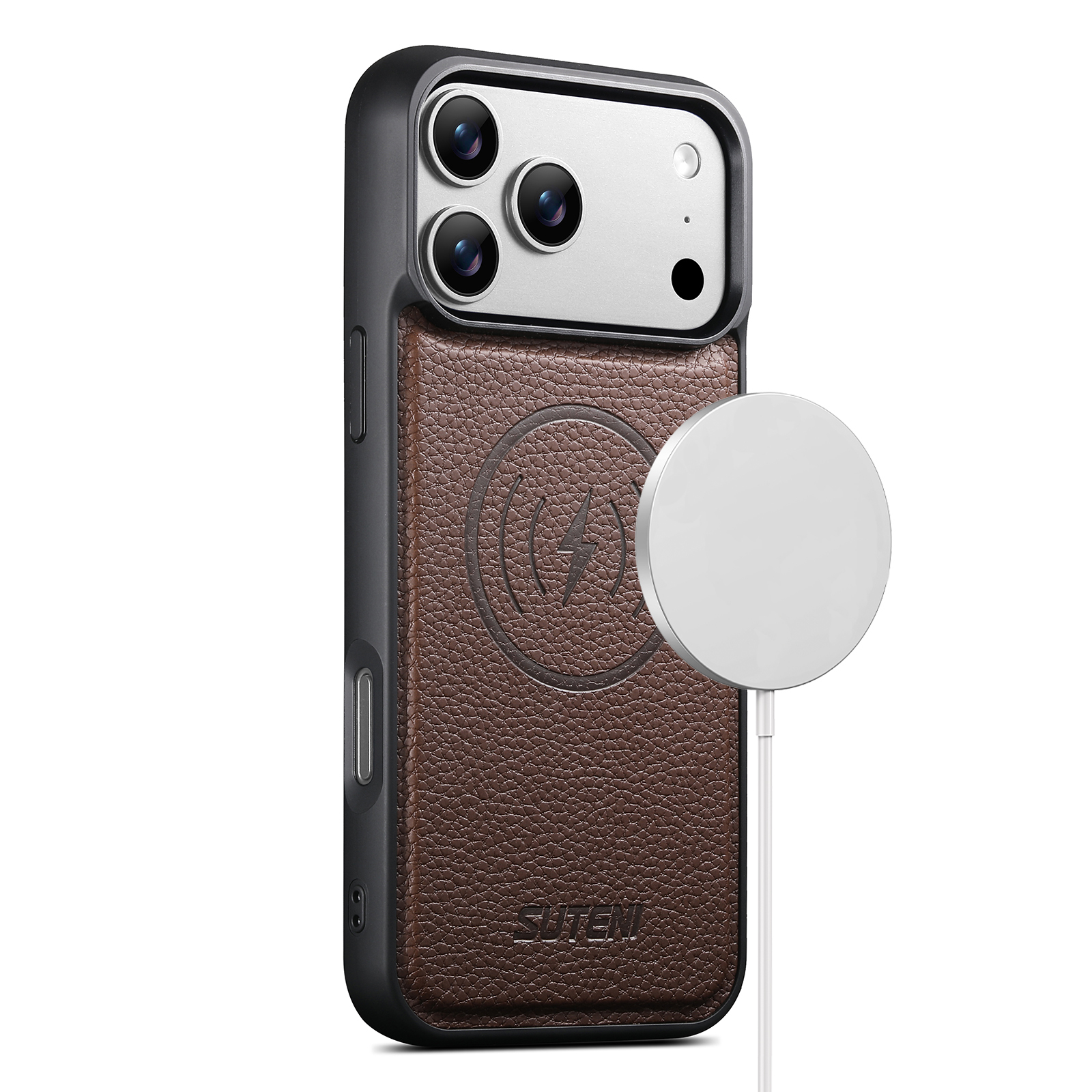 SUTENI G5DLZ Frosted Feel Faux Leather Magnet Wireless Charging Phone Case For iPhone 17 Pro Max 16 15 14 13