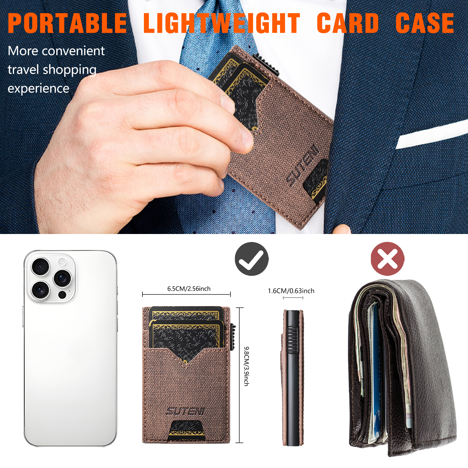 SUTENI KH5NZ Card Slot Wallet Faux Leather Card Box Pressing The Button Automatically Ejects The Card