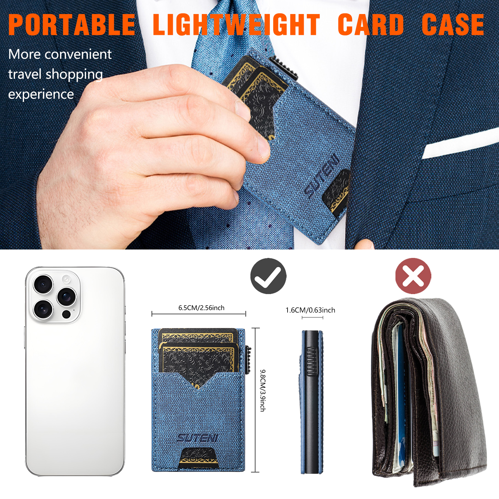 SUTENI KH5NZ Card Slot Wallet Faux Leather Card Box Pressing The Button Automatically Ejects The Card
