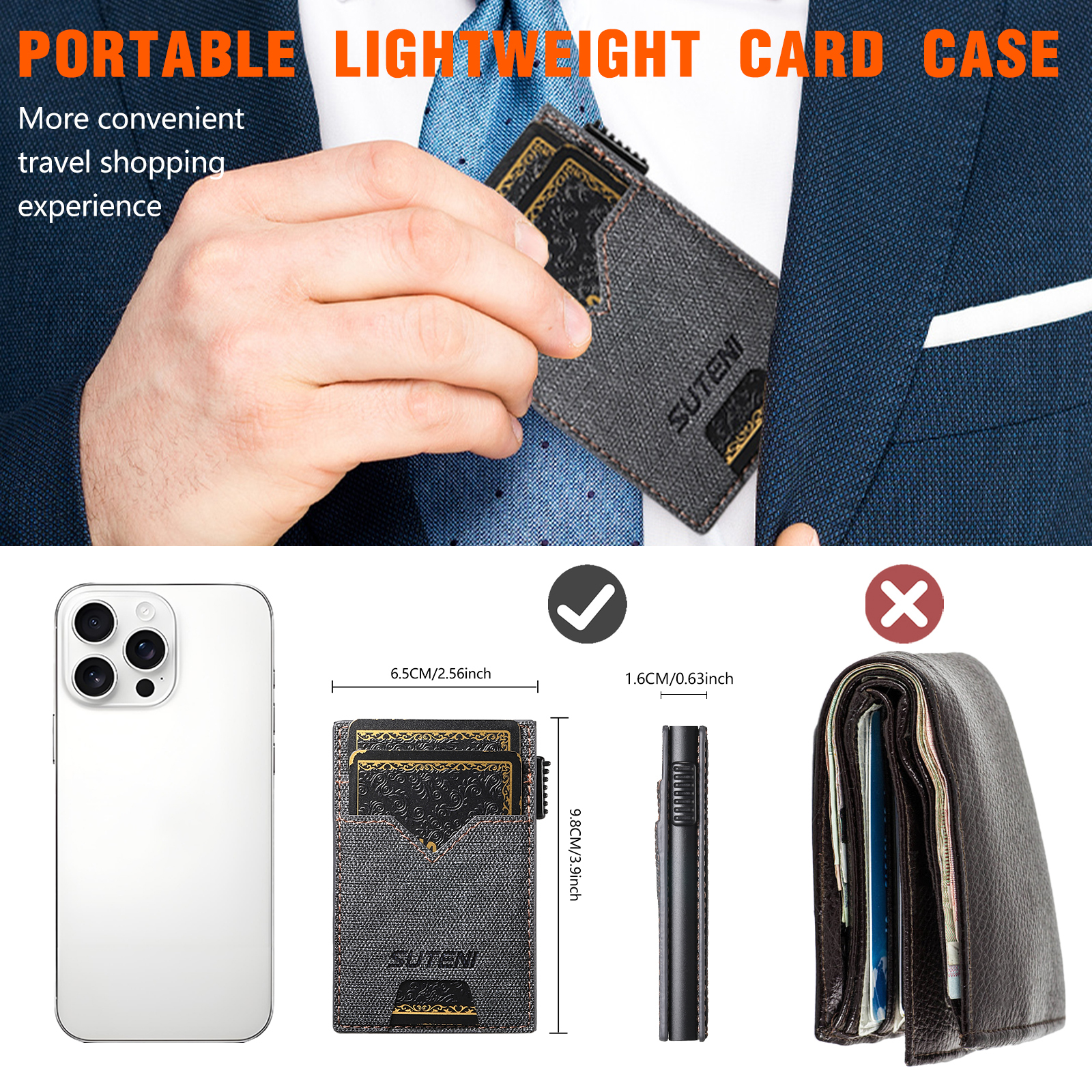 SUTENI KH5NZ Card Slot Wallet Faux Leather Card Box Pressing The Button Automatically Ejects The Card