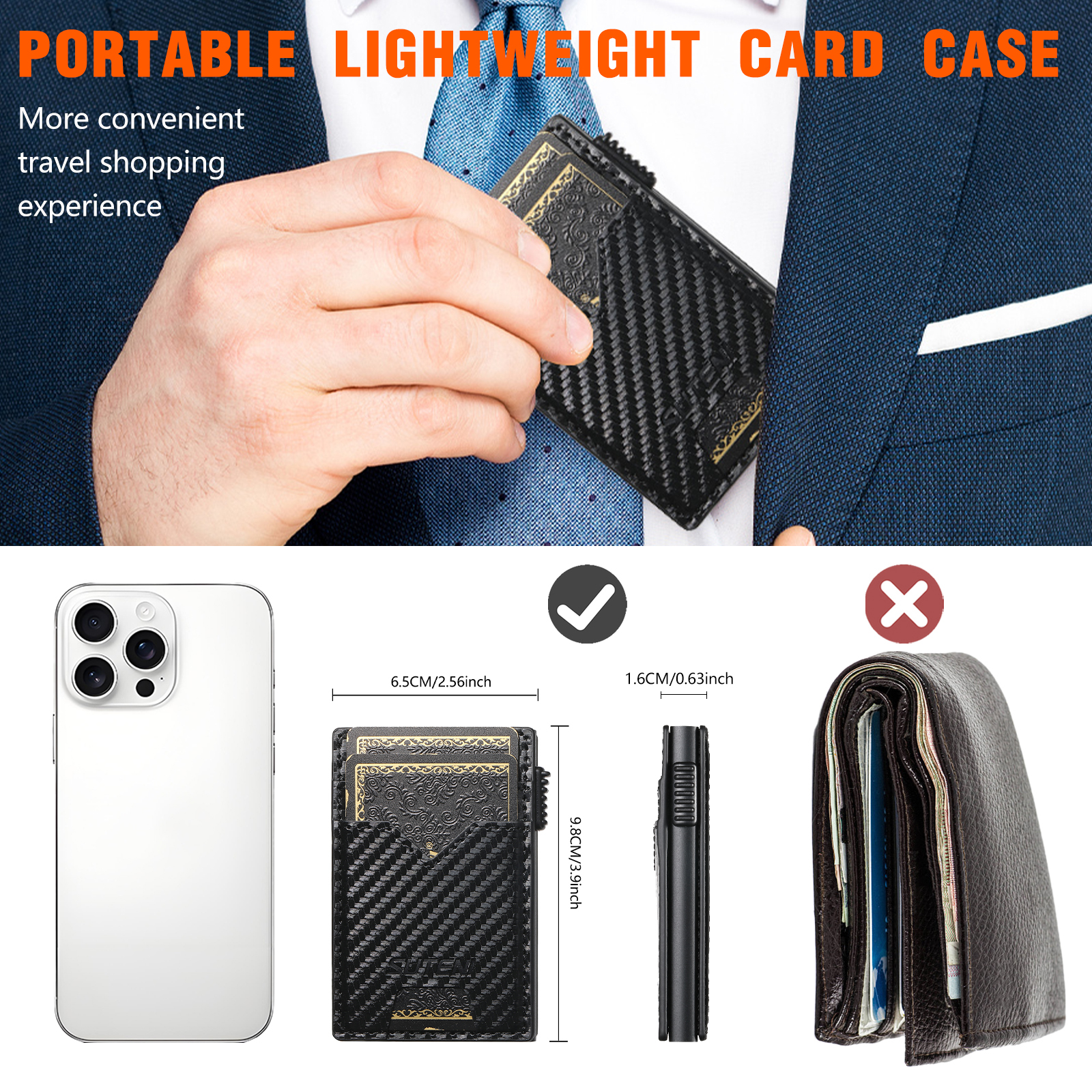 SUTENI KH5TXW Card Slot Wallet Faux Leather Card Box Pressing The Button Automatically Ejects The Card