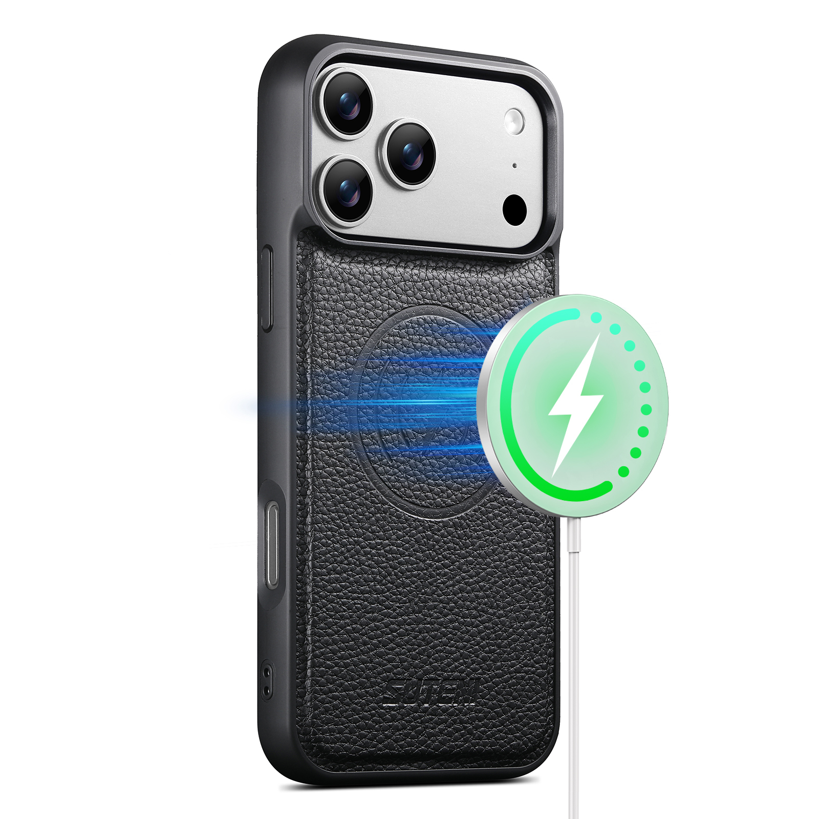 SUTENI G5DLZ Frosted Feel Faux Leather Magnet Wireless Charging Phone Case For iPhone 17 Pro Max 16 15 14 13