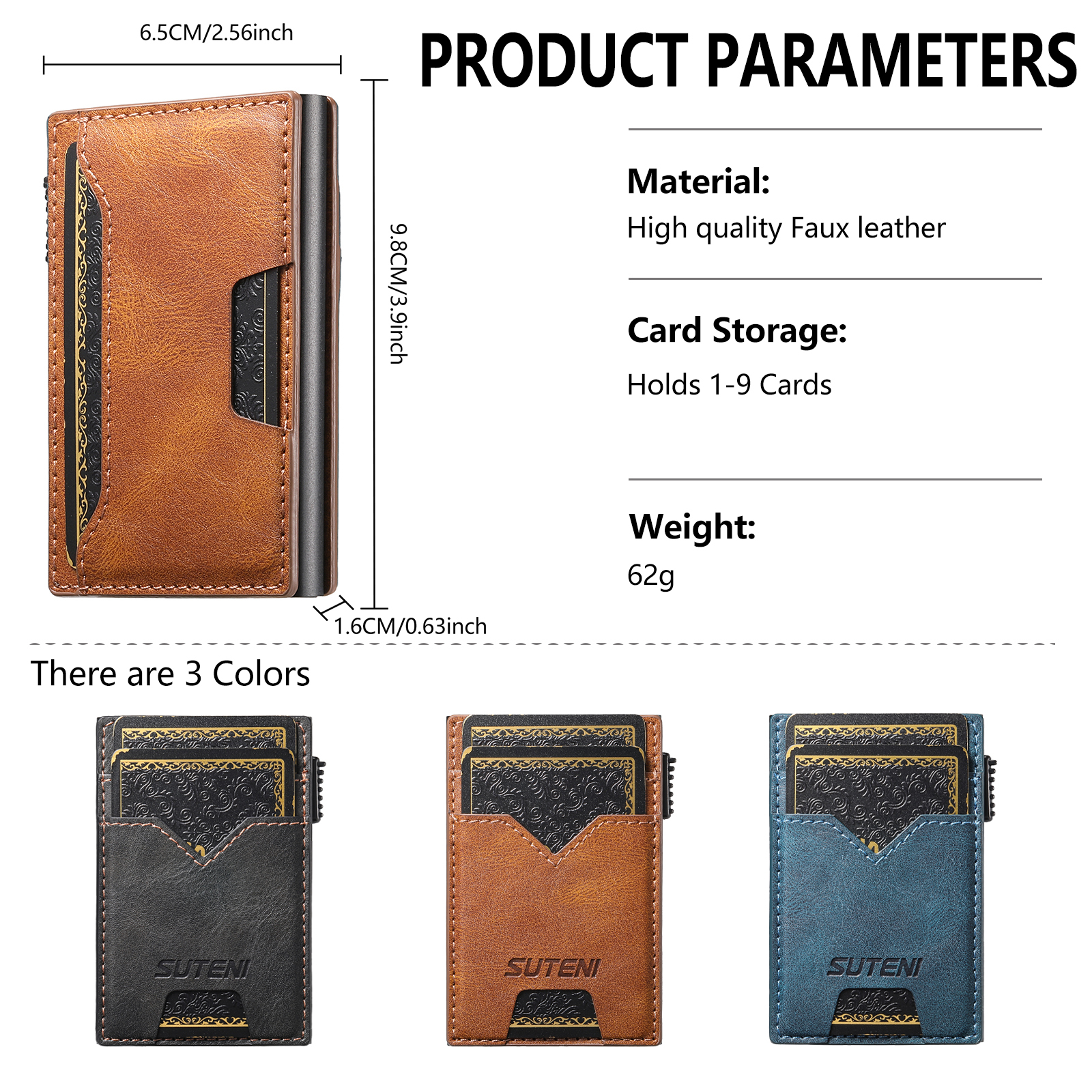 SUTENI KH5YL Card Slot Wallet Faux Leather Card Box Pressing The Button Automatically Ejects The Card