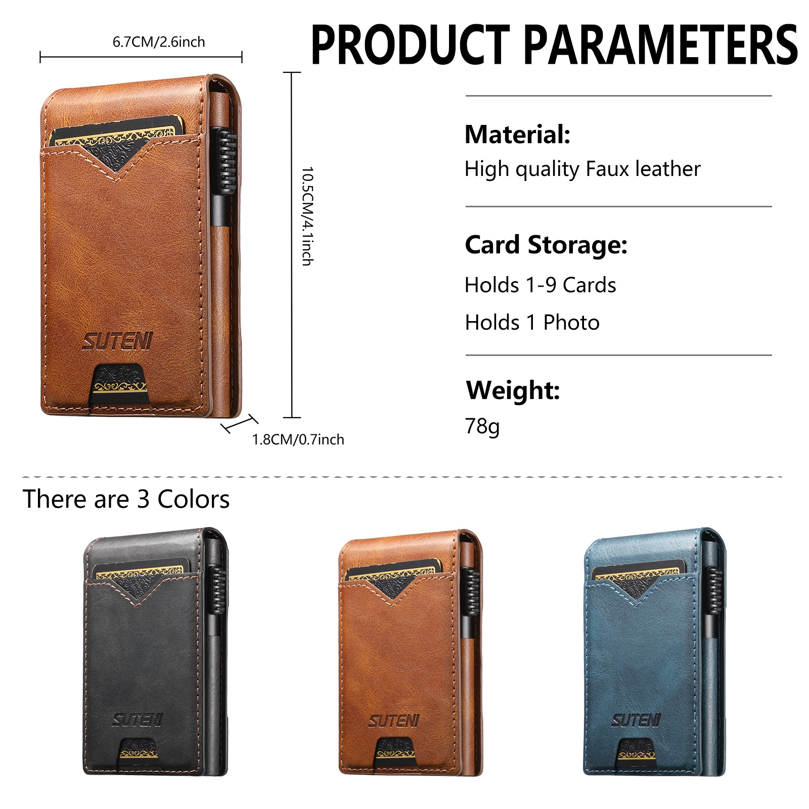 SUTENI KH6YL Card Slot Wallet Flip Cover Faux Leather Card Box Pressing The Button Automatically Ejects The Card