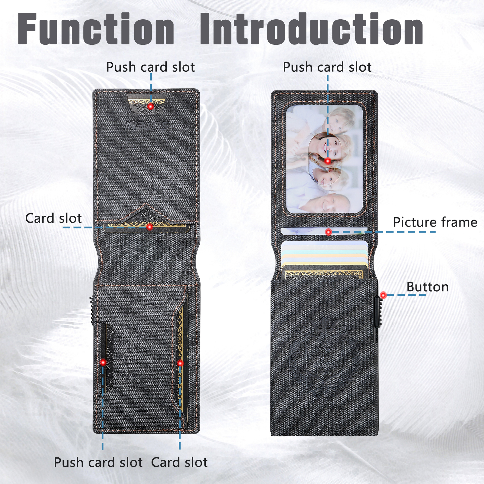SUTENI KH6NZ Card Slot Wallet Flip Cover Faux Leather Card Box Pressing The Button Automatically Ejects The Card