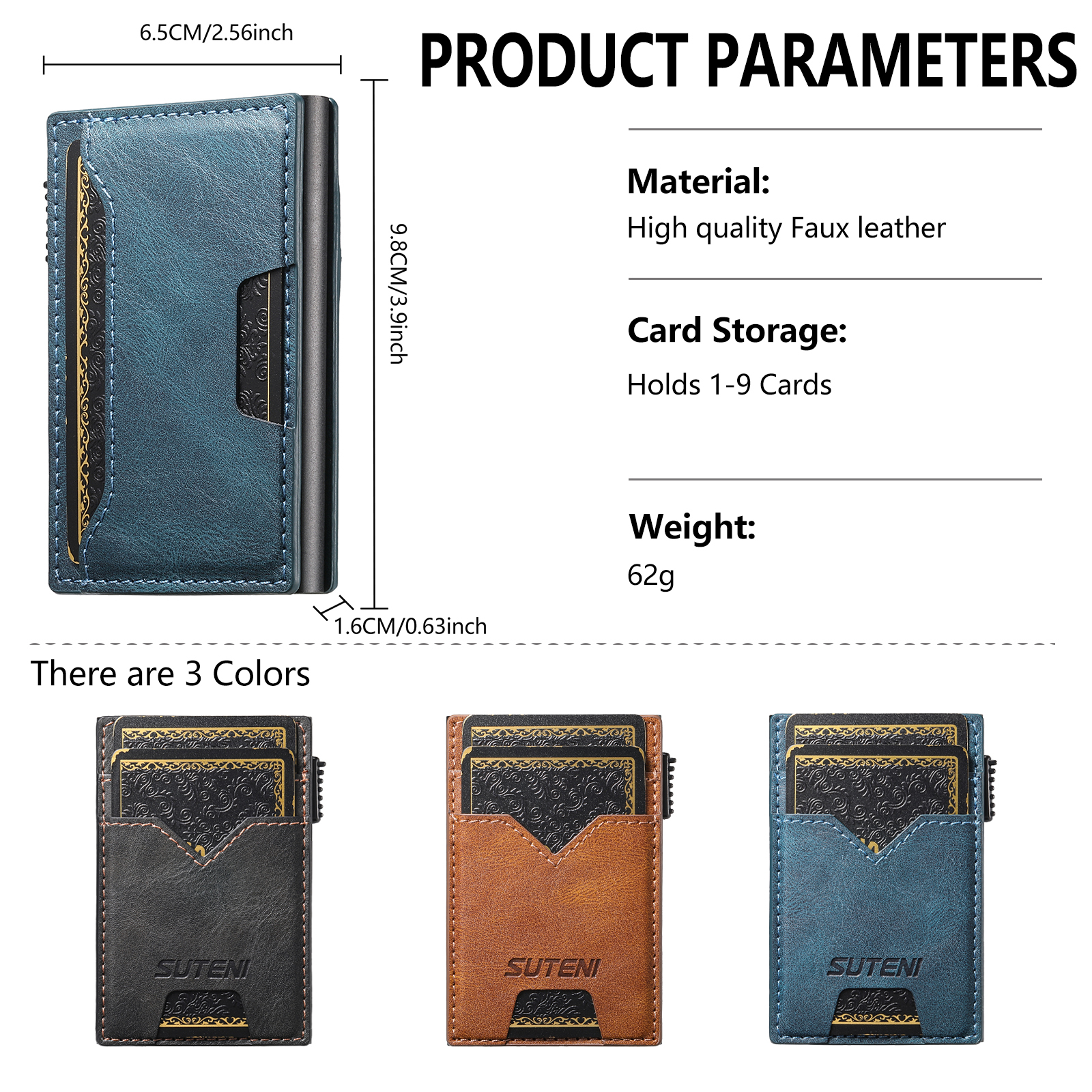 SUTENI KH5YL Card Slot Wallet Faux Leather Card Box Pressing The Button Automatically Ejects The Card