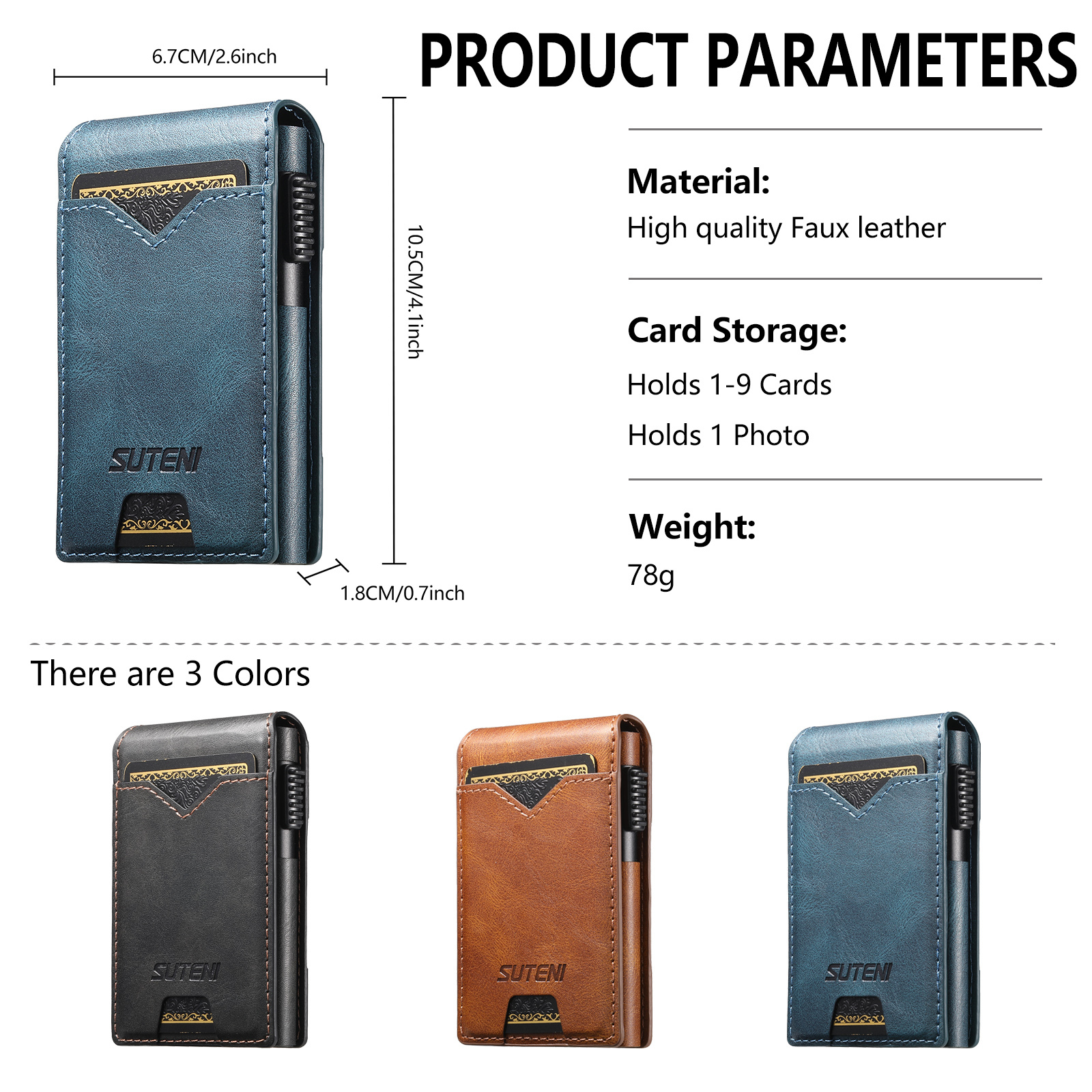 SUTENI KH6YL Card Slot Wallet Flip Cover Faux Leather Card Box Pressing The Button Automatically Ejects The Card