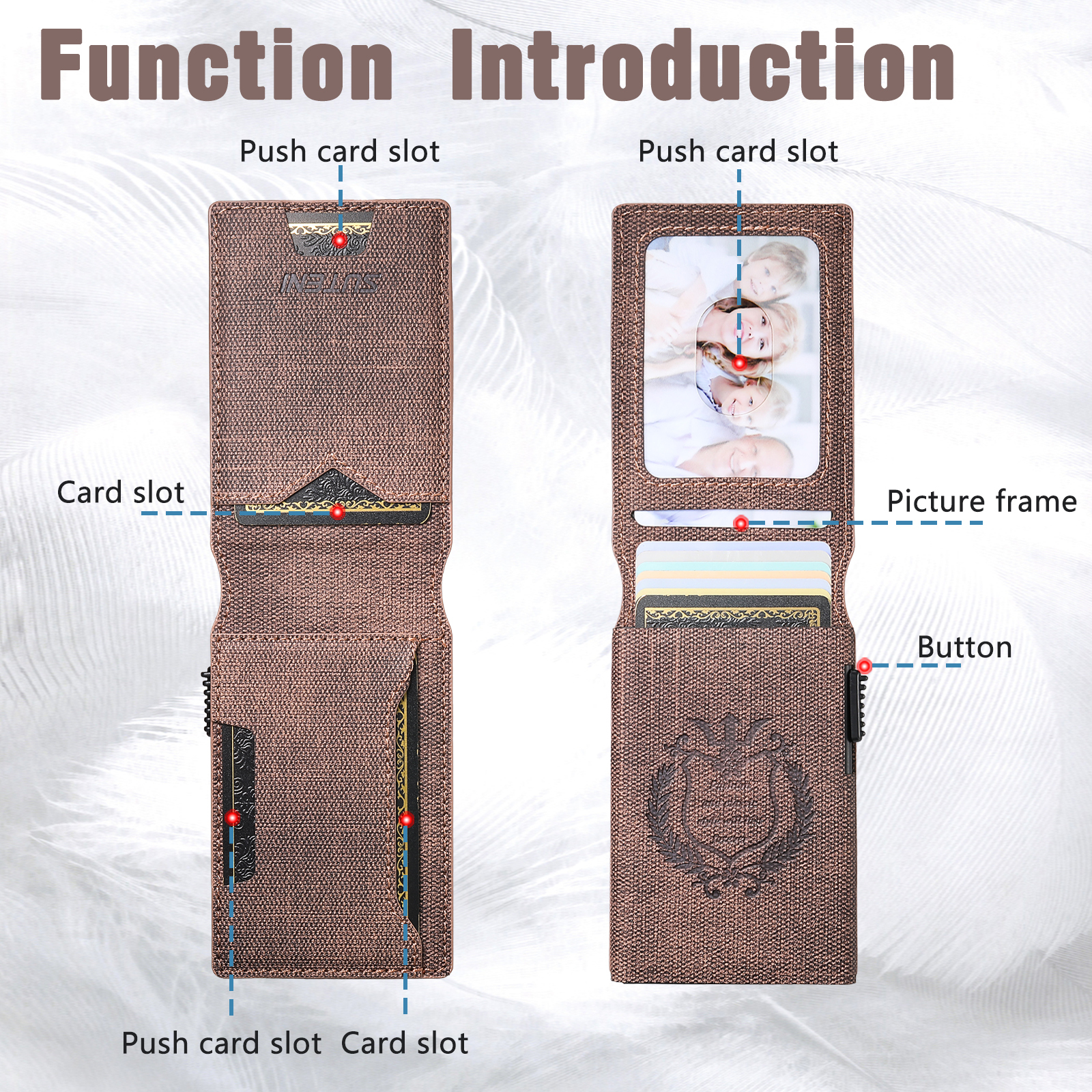 SUTENI KH6NZ Card Slot Wallet Flip Cover Faux Leather Card Box Pressing The Button Automatically Ejects The Card