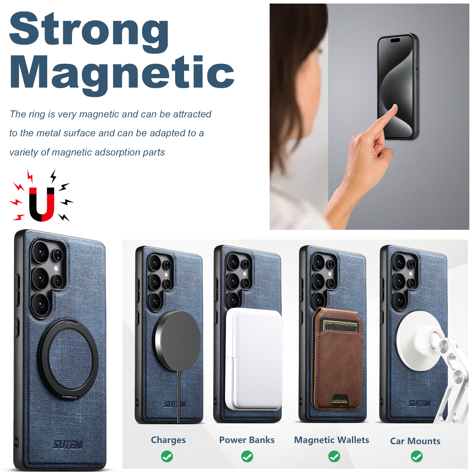 SUTENI G3NZ Magnet Wireless Charging Phone Case Faux Leather 360° Rotating Stand Ring Buckle Frosted Feel For Samsung Galaxy S26Ultra S25 S24 S23 S22