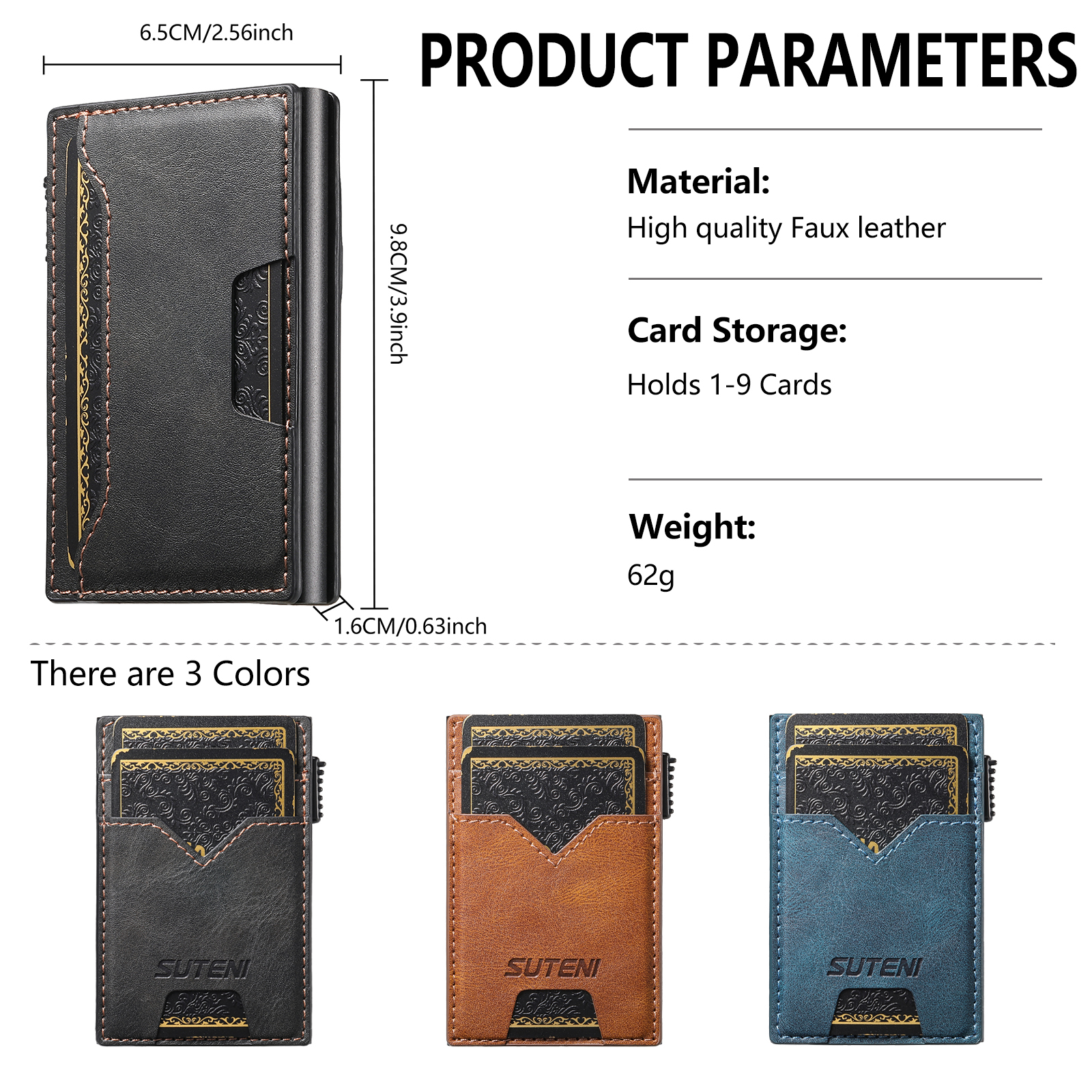 SUTENI KH5YL Card Slot Wallet Faux Leather Card Box Pressing The Button Automatically Ejects The Card