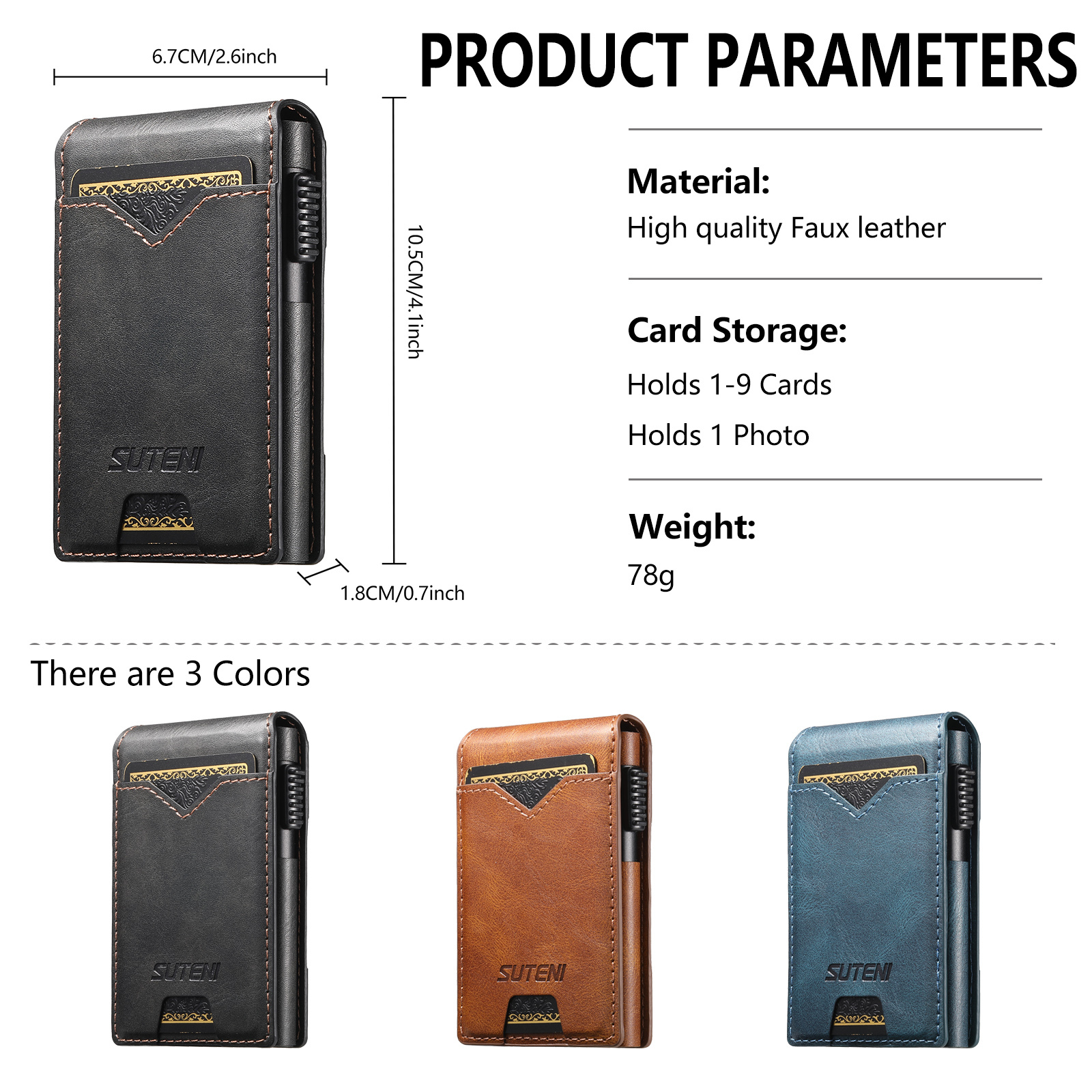 SUTENI KH6YL Card Slot Wallet Flip Cover Faux Leather Card Box Pressing The Button Automatically Ejects The Card