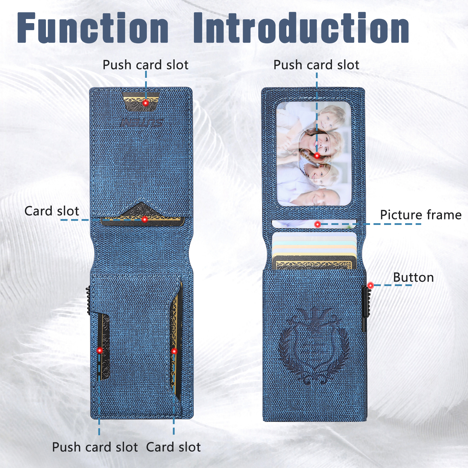 SUTENI KH6NZ Card Slot Wallet Flip Cover Faux Leather Card Box Pressing The Button Automatically Ejects The Card