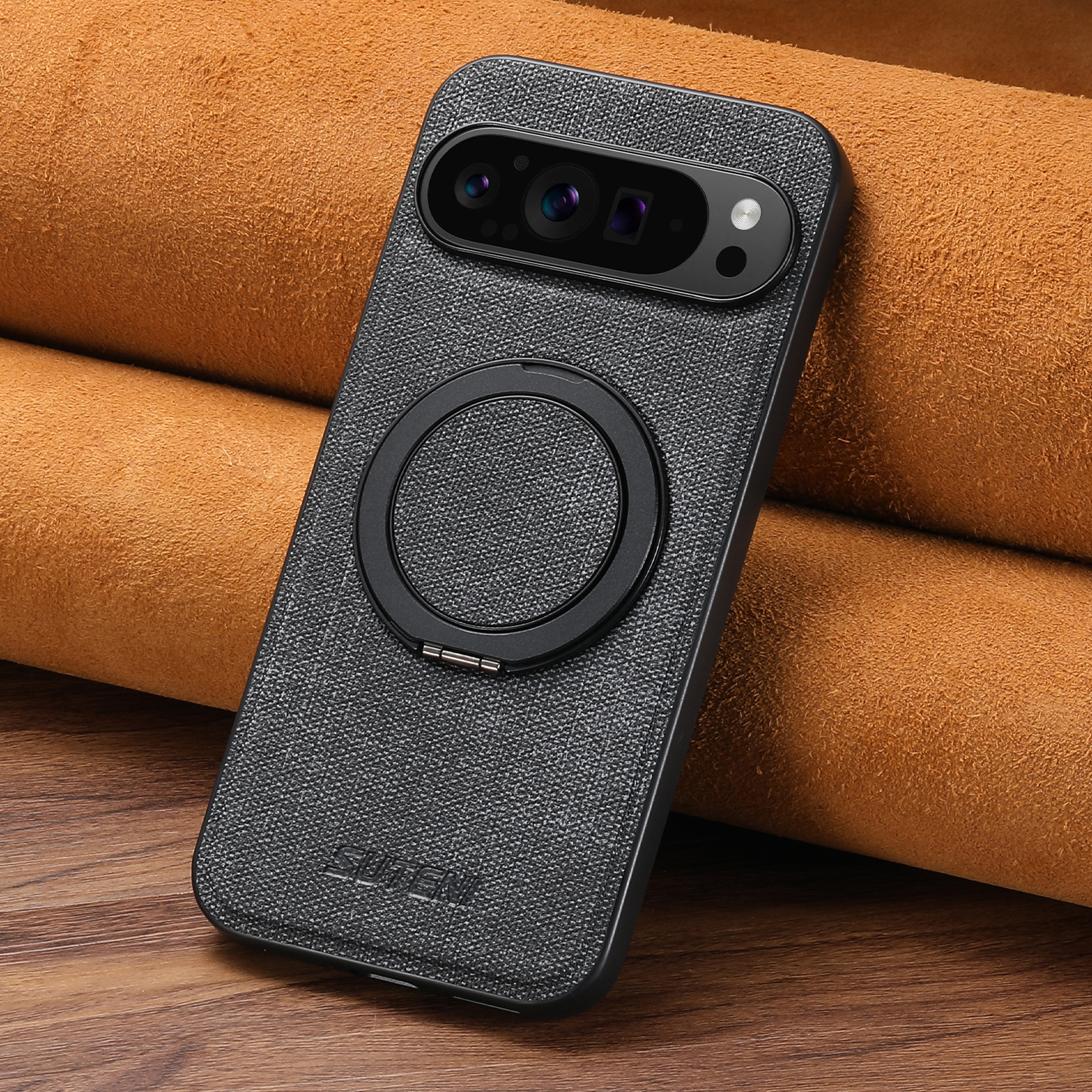SUTENI G3NZ Faux Leather Magnet Wireless Charging Phone Case 360° Rotating Stand Ring Buckle Frosted Feel For Google Pixel 10ProXL 9 8A 7 6