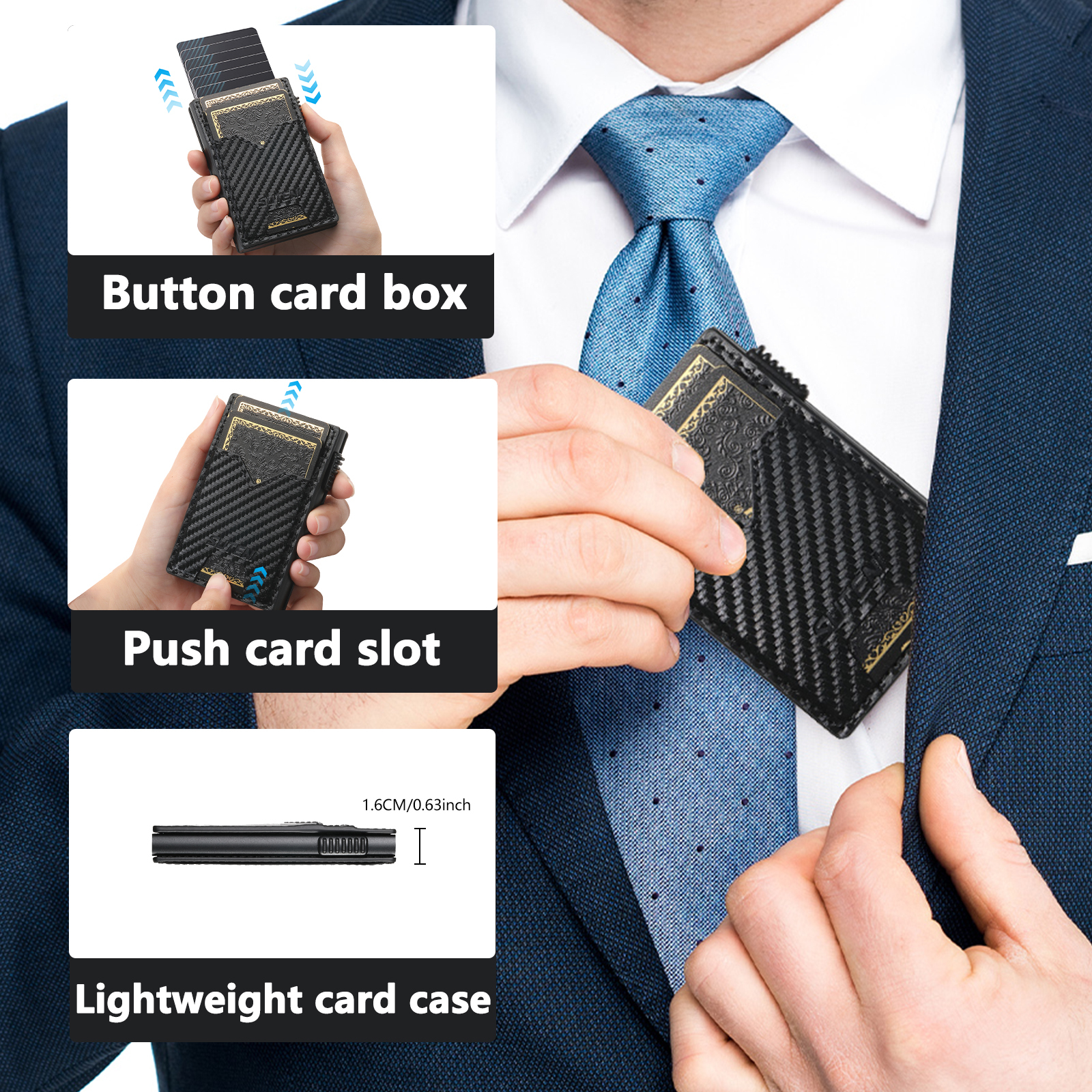 SUTENI KH5TXW Card Slot Wallet Faux Leather Card Box Pressing The Button Automatically Ejects The Card