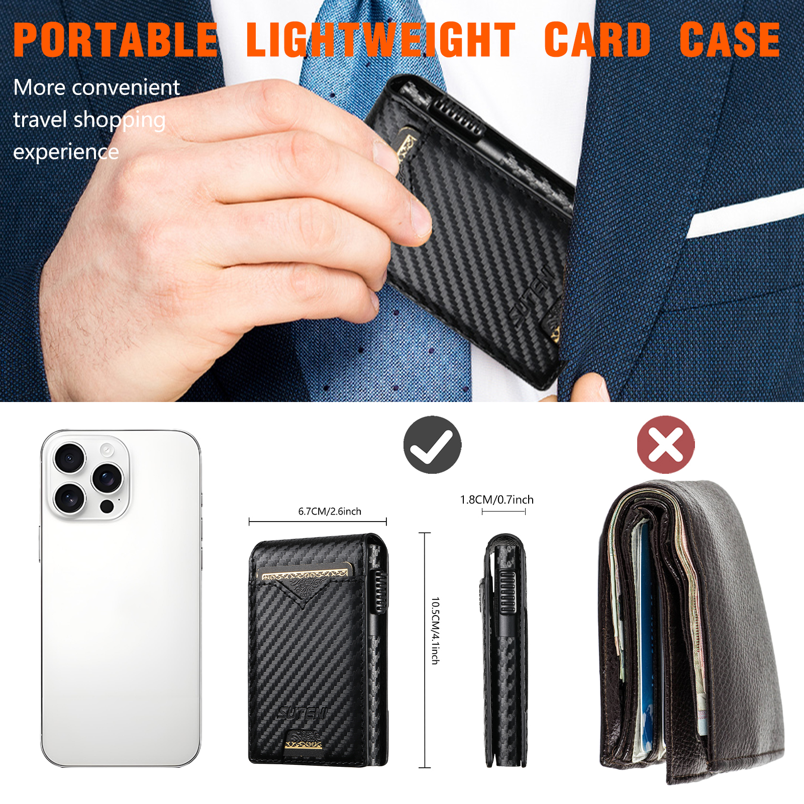 SUTENI KH6TXW Card Slot Wallet Flip Cover Faux Leather Card Box Pressing The Button Automatically Ejects The Card