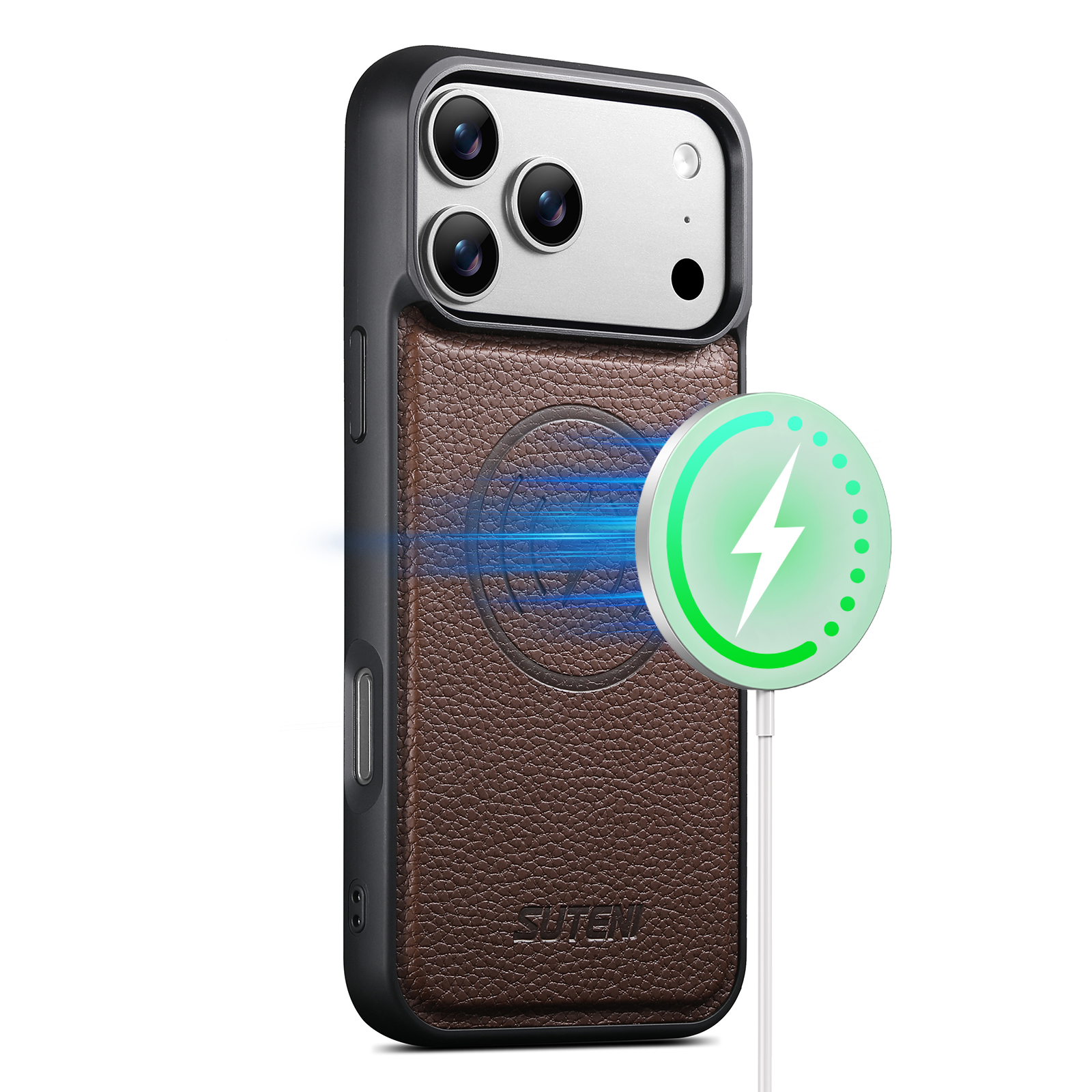 SUTENI G5DLZ Frosted Feel Faux Leather Magnet Wireless Charging Phone Case For iPhone 17 Pro Max 16 15 14 13